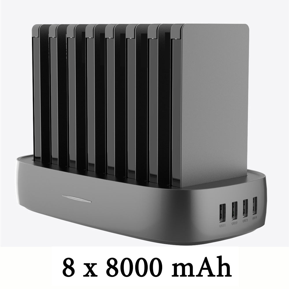 Domars Charging Station with Built-in Cables,8000mAh x8 Power Bank Dock Phone Charging Bank,Customisable With Your Own Logo, All-in-One Portable Charger Solution for Cafe/Hotel/Library