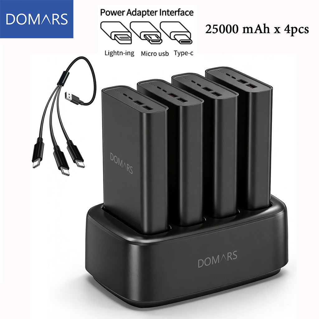 Domars Power Bank 25000mAh Laptop Charger,100W PD Fast Charging Portable Charger with 4 USB Ports,USB C Battery Pack for MacBook Pro Dell XPS iPhone Samsung