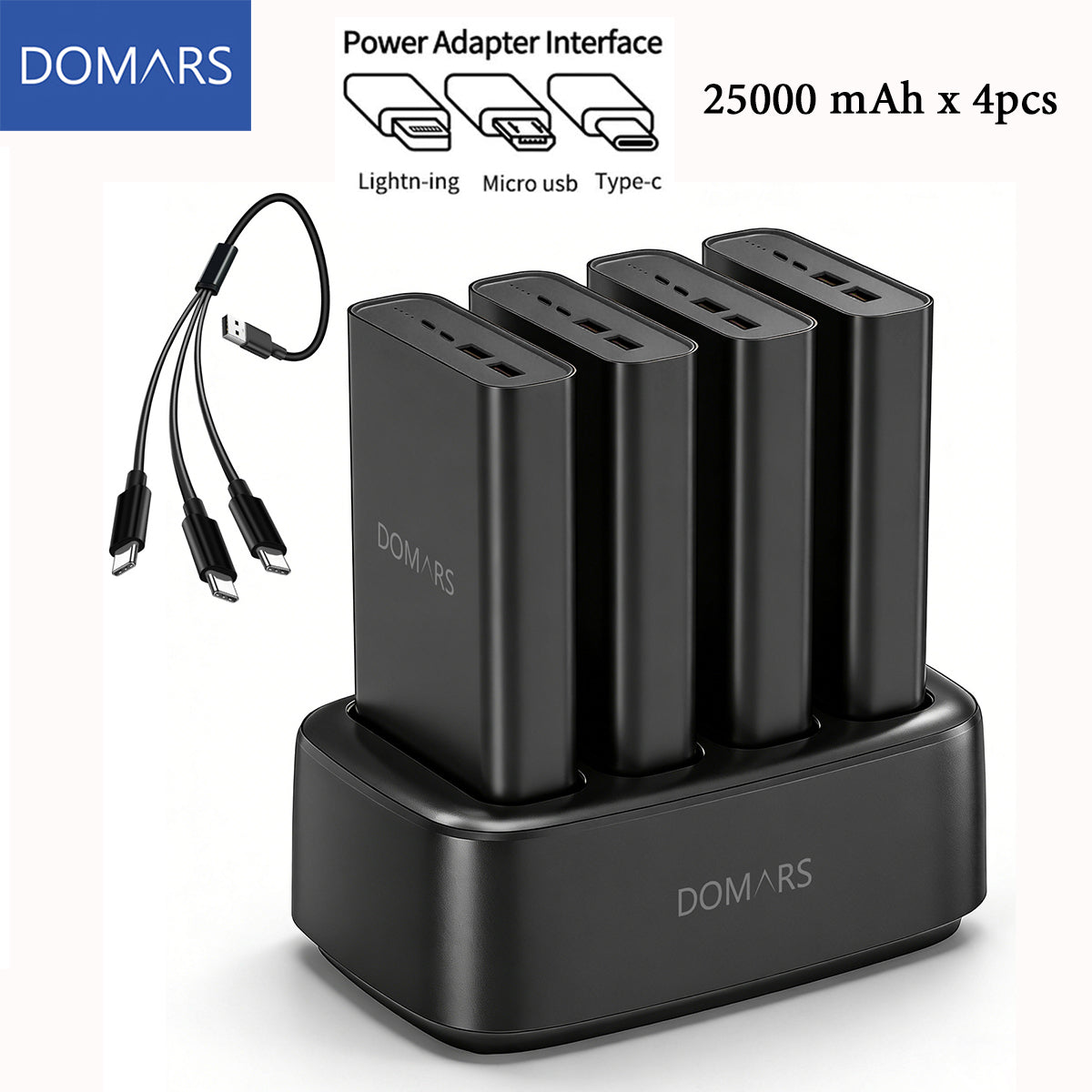 Domars Power Bank 25000mAh Laptop Charger,100W PD Fast Charging Portable Charger with 4 USB Ports,USB C Battery Pack for MacBook Pro Dell XPS iPhone Samsung