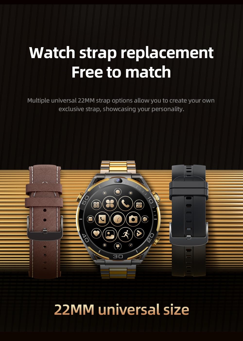 Domars Smart Watch with 200MP Camera, 6GB+128GB Memory, Android 10 OS, 1.5" HD Screen, 85 Language Support, 800mAh Battery for Men & Women