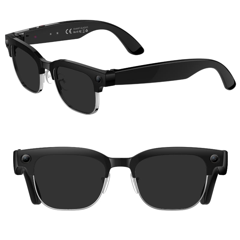 Domars Rimless AI Glasses with Real-Time Translation, 8MP Lens & 32MP HD Photos, Anti-Shake Video, IP66 Waterproof, 35g Lightweight Smart Eyewear for Travel & Business