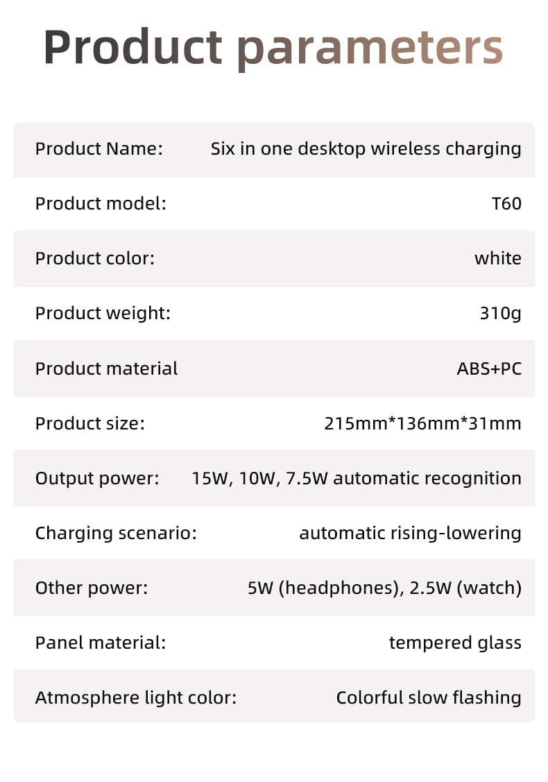 Domars 6-in-1 Auto-Lift Wireless Charging Station, 15W Fast Charger for iPhone 17/16/15/14/13, Apple Watch 10/9/8, AirPods 4/3,with Clock & 7-Color Ambient Light, Nightstand Desk Dock
