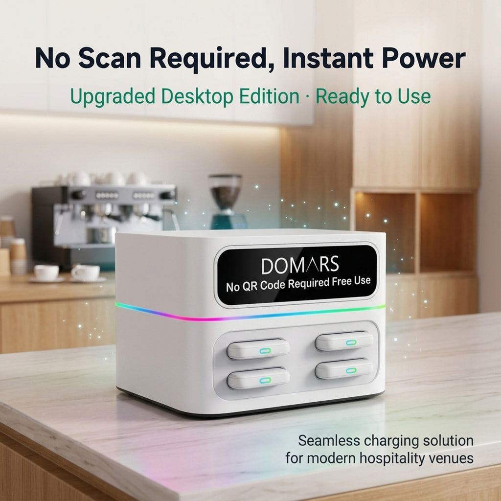 DOMARS Mobile Battery Station 22.5W Fast Charging 8000mAh Modular Stackable Commercial-Grade Shared Charging Station—No QR Code or App Required—Compact Desktop Design for Cafes, Restaurants, Hotels, and Offices