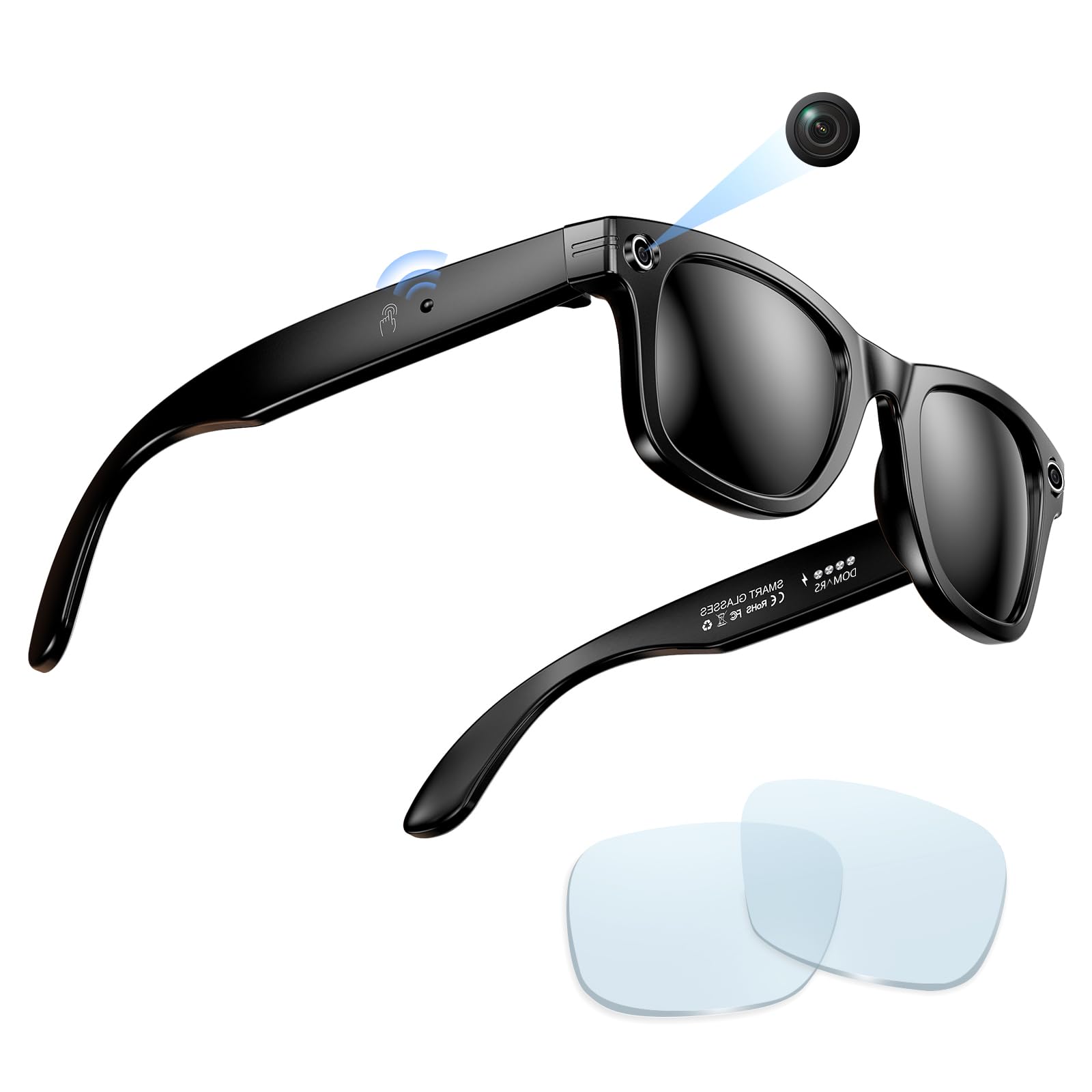 Domars AI Smart Glasses with Camera, 144 Languages Real-Time Translator, 8MP HD Video Recording, Bluetooth 5.4, Voice Assistant, 12H Battery, IP65 Waterproof, Stylish Frame for Men & Women