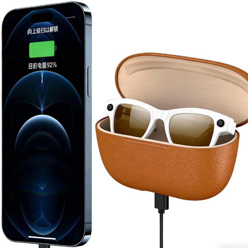 Domars Ultra AI Smart Glasses with 3600mAh Charging Case, 8MP Camera, Built-in ChatGPT, Voice Assistant, Hands-Free Recording & Translation, 32GB Memory, for Travel & Office