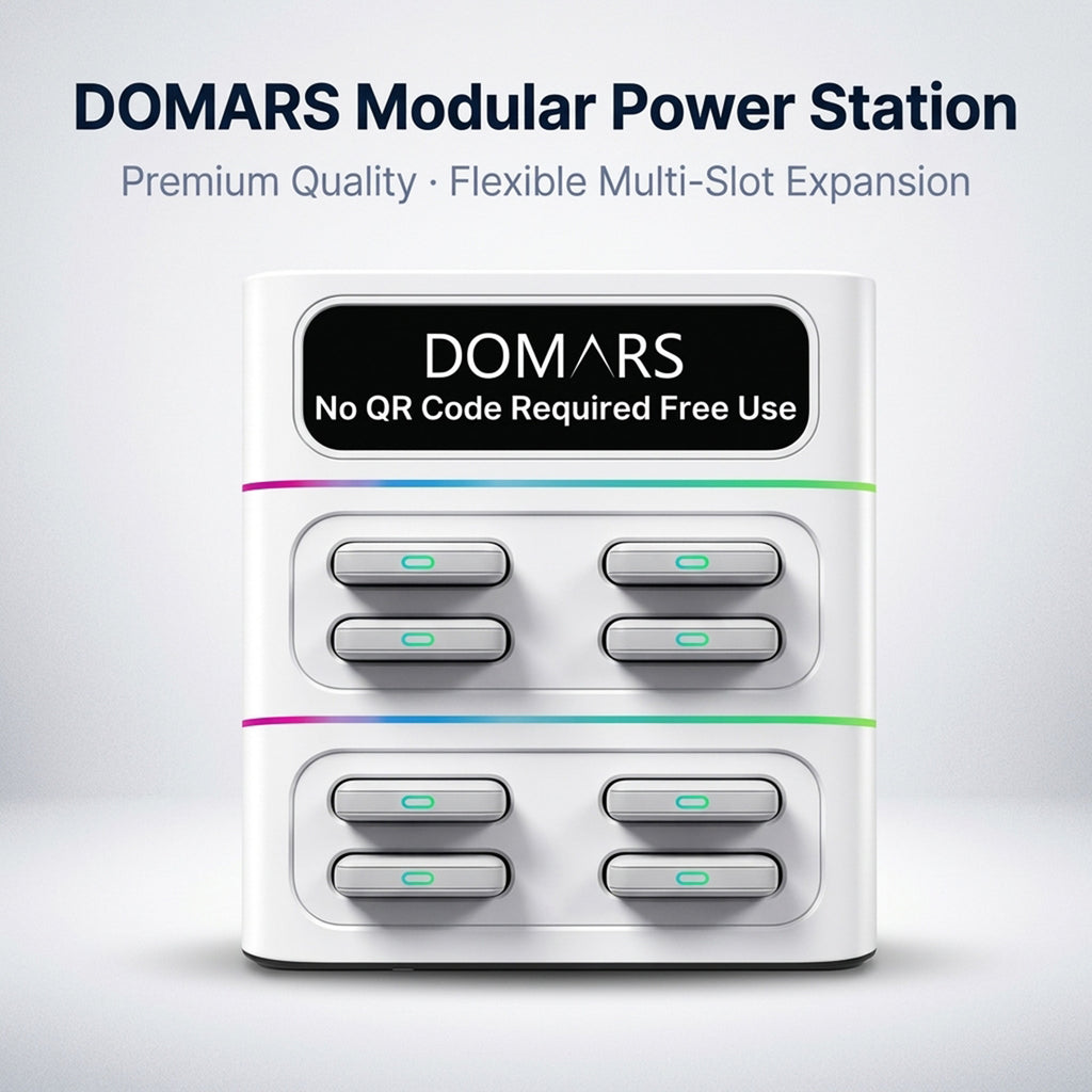 DOMARS Mobile Battery Station 22.5W Fast Charging 8000mAh Modular Stackable Commercial-Grade Shared Charging Station—No QR Code or App Required—Compact Desktop Design for Cafes, Restaurants, Hotels, and Offices