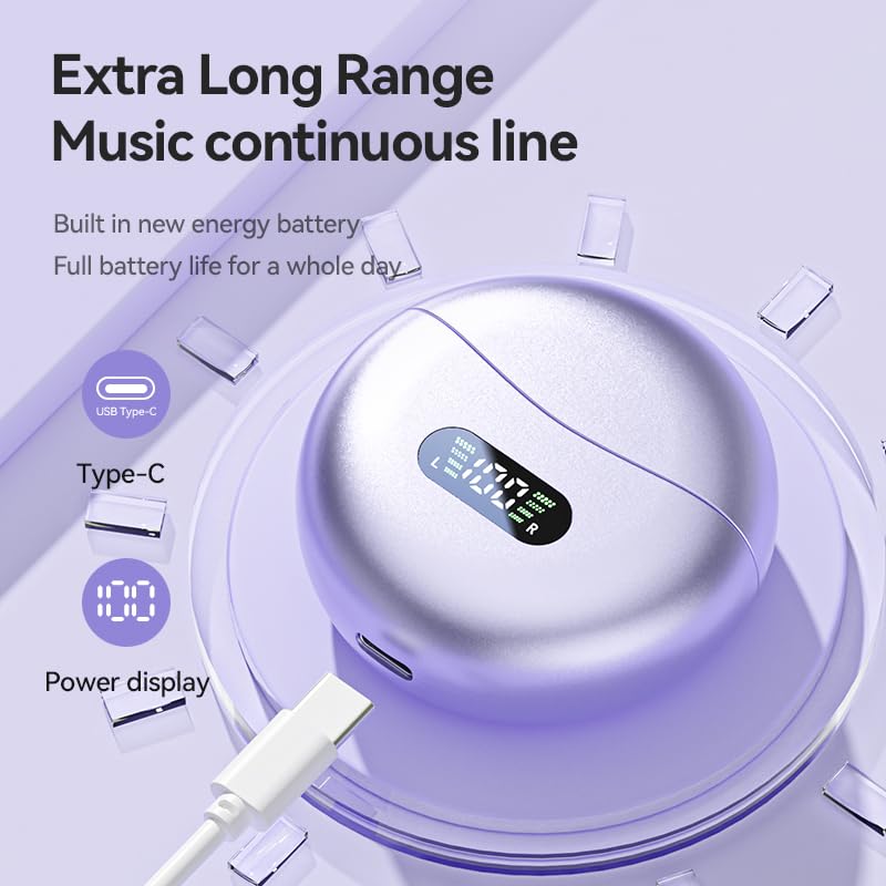 Domars Open Ear Clip-On Wireless Earbuds Bluetooth 5.4 Bone Conduction Headphones with Touch Control, LED Display, Lightweight & Secure Fit, IPX4 Sport Ear Buds with Mic for Running, Gym, Work