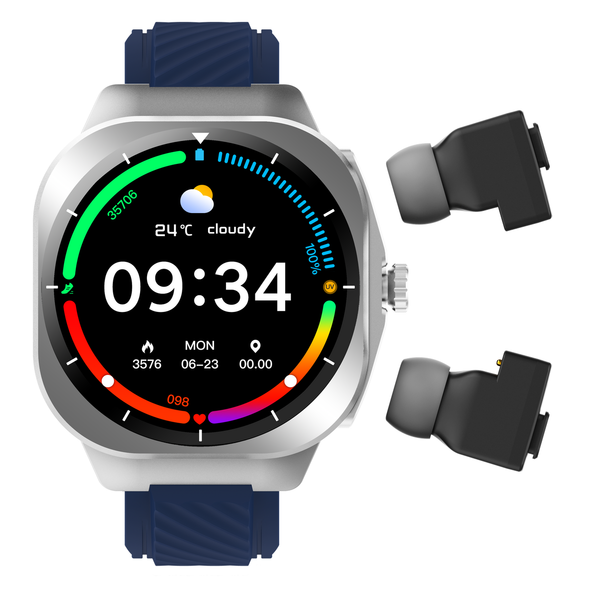 Fitness Smart Watch with Wireless Earbuds, 1.46" Round Screen Outdoor Sports Smartwatch, IP68 Waterproof, Bluetooth Call, 350mAh Large Battery, Custom Watch Faces for Men Women