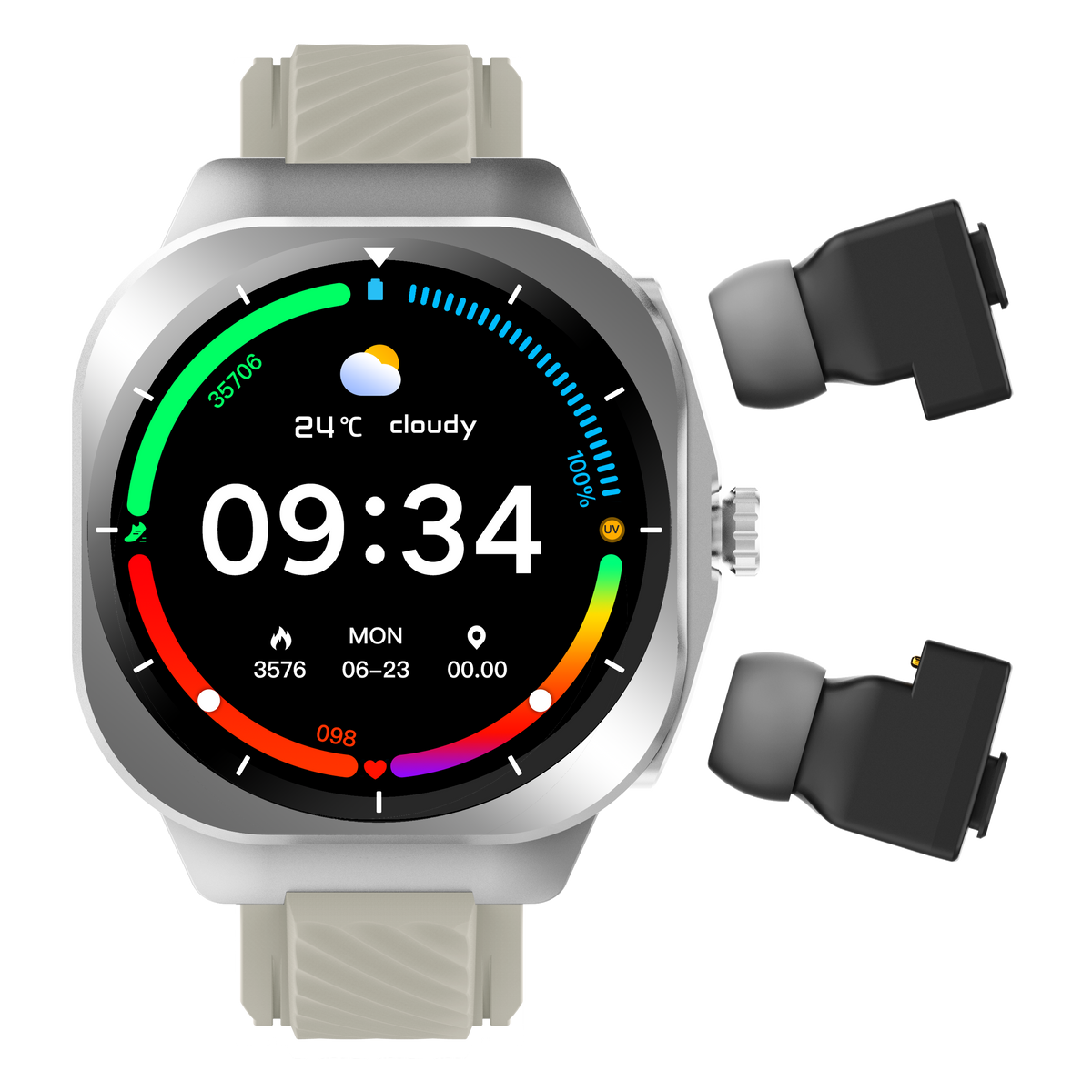 Fitness Smart Watch with Wireless Earbuds, 1.46" Round Screen Outdoor Sports Smartwatch, IP68 Waterproof, Bluetooth Call, 350mAh Large Battery, Custom Watch Faces for Men Women