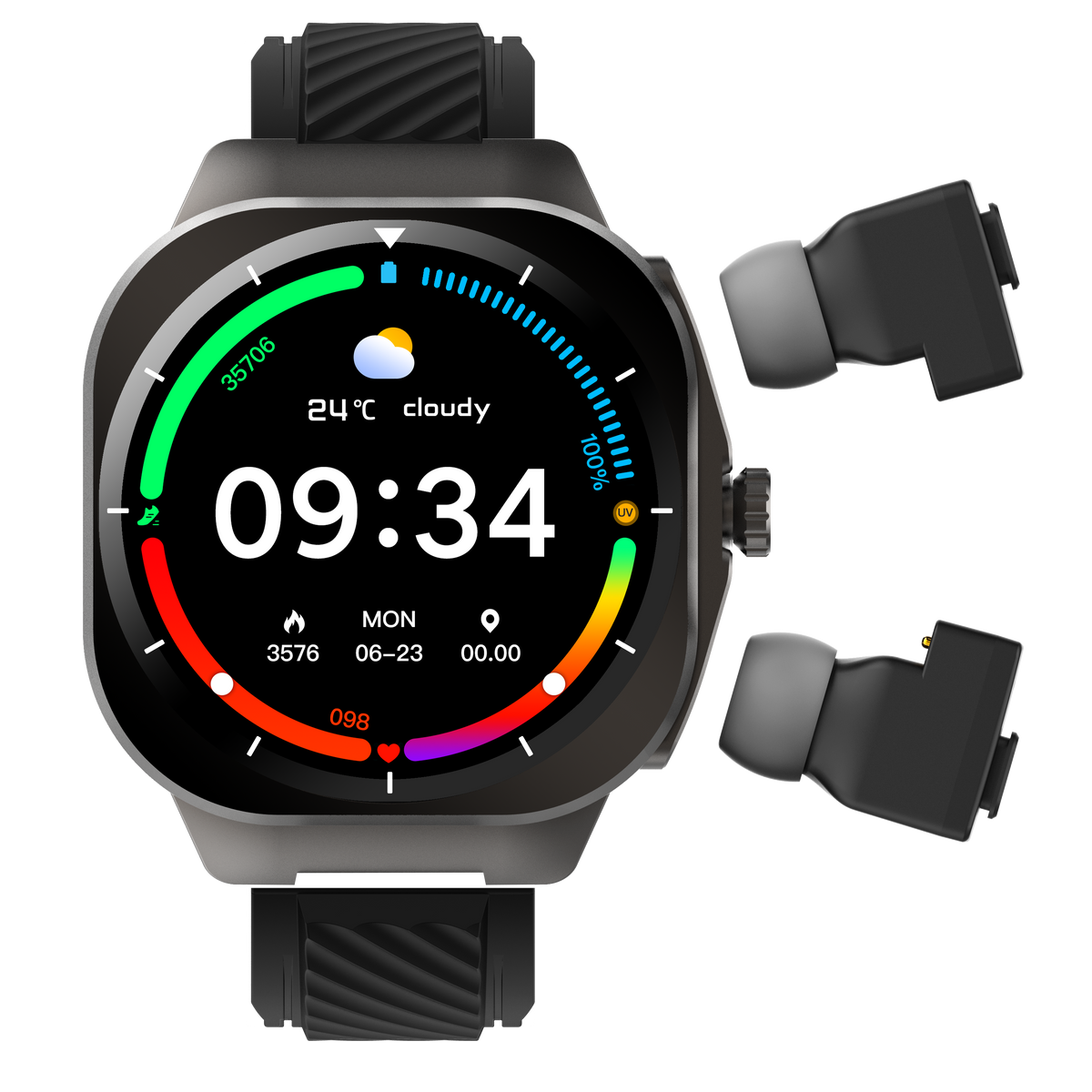 Fitness Smart Watch with Wireless Earbuds, 1.46" Round Screen Outdoor Sports Smartwatch, IP68 Waterproof, Bluetooth Call, 350mAh Large Battery, Custom Watch Faces for Men Women