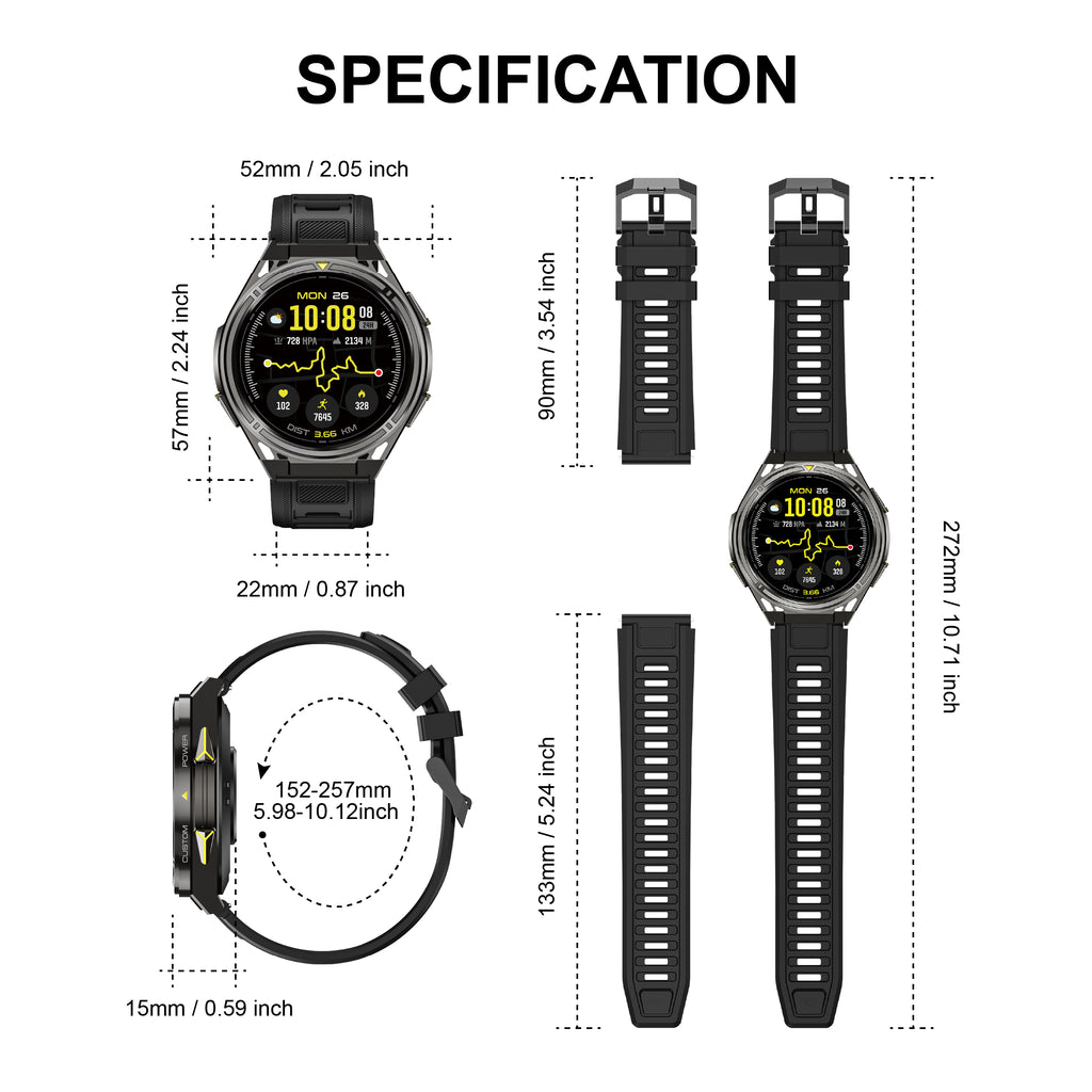 Outdoor GPS Smart Watch, Military Grade Rugged Sports Smartwatch with Dual Band GNSS Offline Map, 5ATM Waterproof, 500mAh Long Battery, Fitness Activity Tracker for Hiking Running Cycling