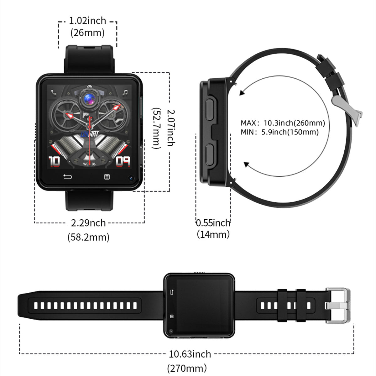 Domar Smartwatch: 5G features, heart rate monitor, Bluetooth calling, fitness tracker with numerous apps (browser/camera), waterproof sports watch for Android and iOS