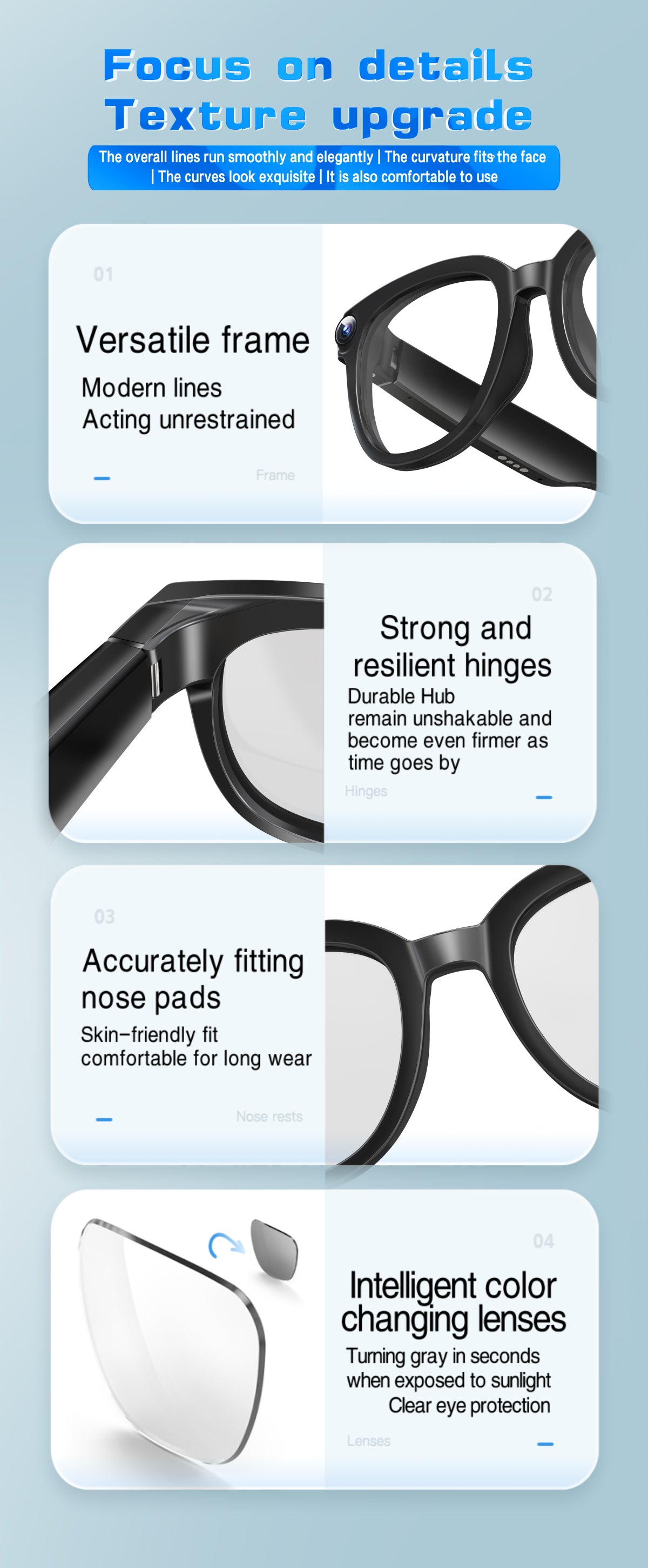 Q1 Smart Glasses 13MP 4K Camera, Bluetooth Audio Glasses, AI Voice Translate, Built-In Photochromic Lens, Hands-Free Call Video Recorder Eyewear