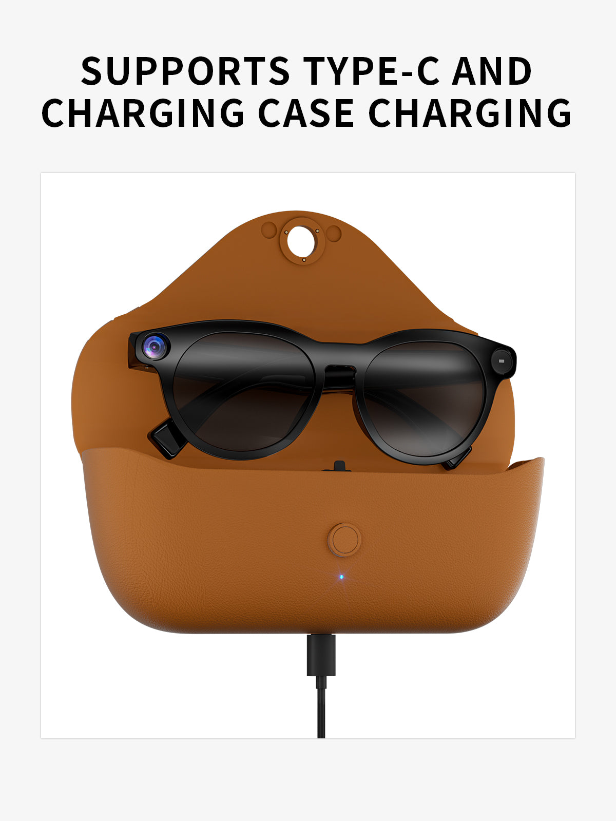 Domars AI Smart Glasses with Photochromic Lens, 8MP 1080P HD Camera for Video Recording, Voice‑Activated AI Assistant, Bluetooth Calling & Music, Portable 2000mAh Magnetic Charging Case for Outdoor Travel Daily Use（副本）