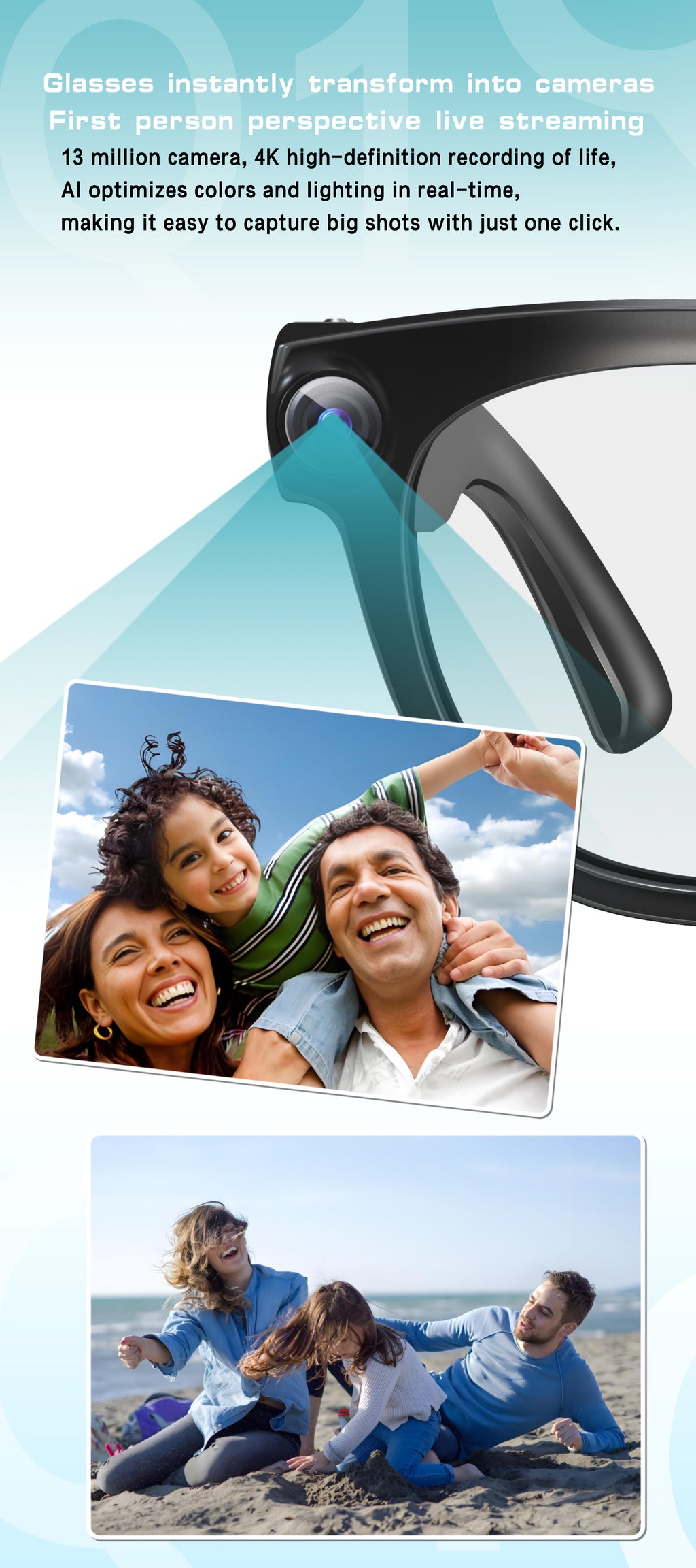 Q1 Smart Glasses 13MP 4K Camera, Bluetooth Audio Glasses, AI Voice Translate, Built-In Photochromic Lens, Hands-Free Call Video Recorder Eyewear