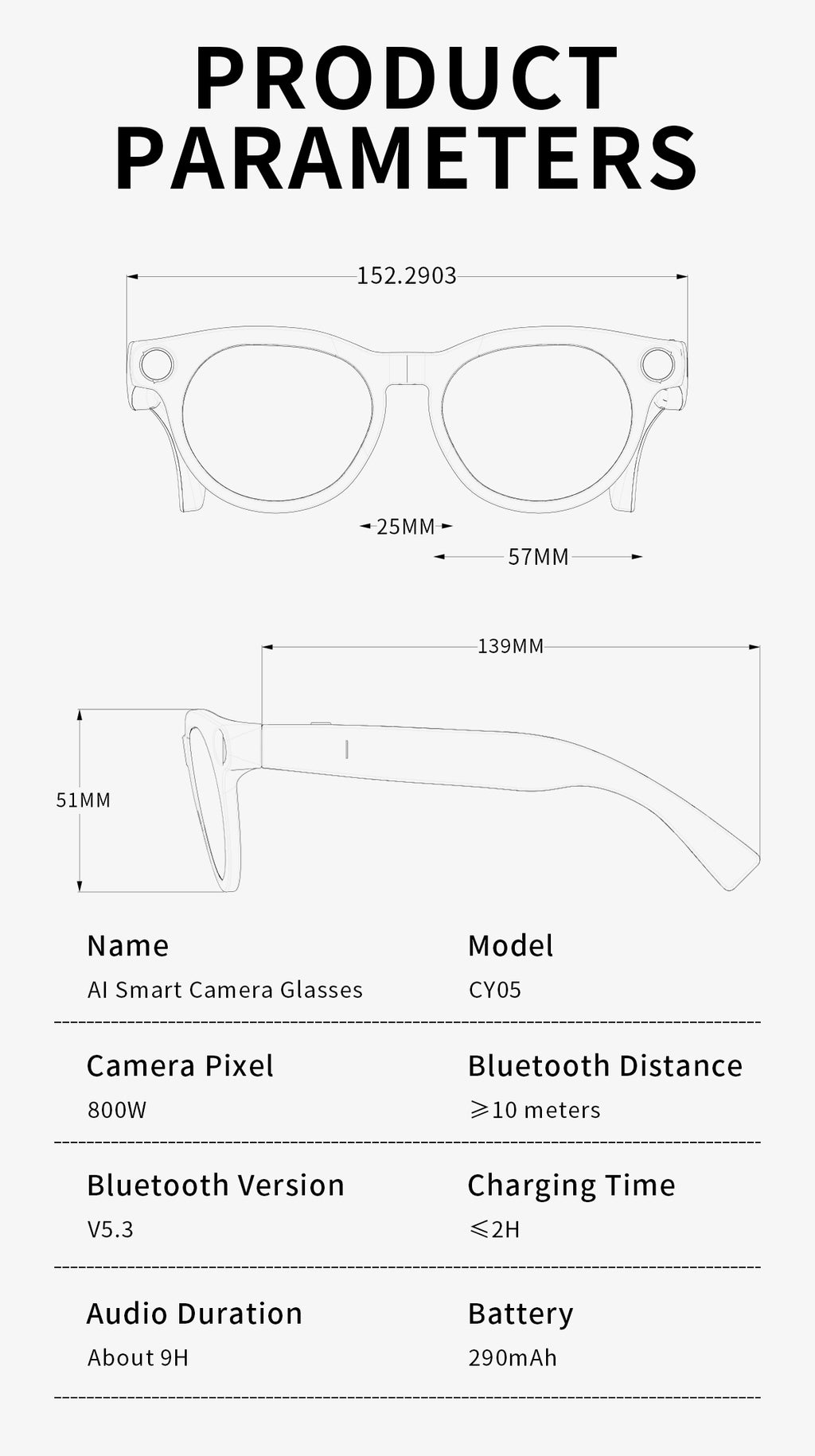 Domars AI Smart Glasses with Photochromic Lens, 8MP 1080P HD Camera for Video Recording, Voice‑Activated AI Assistant, Bluetooth Calling & Music, Portable 2000mAh Magnetic Charging Case for Outdoor Travel Daily Use（副本）