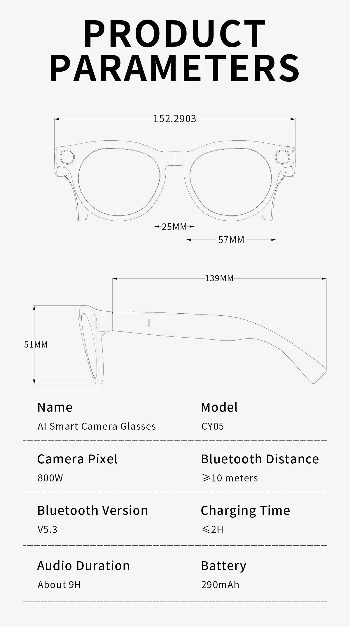 Domars AI Smart Glasses with Photochromic Lens, 8MP 1080P HD Camera for Video Recording, Voice‑Activated AI Assistant, Bluetooth Calling & Music, Portable 2000mAh Magnetic Charging Case for Outdoor Travel Daily Use（副本）