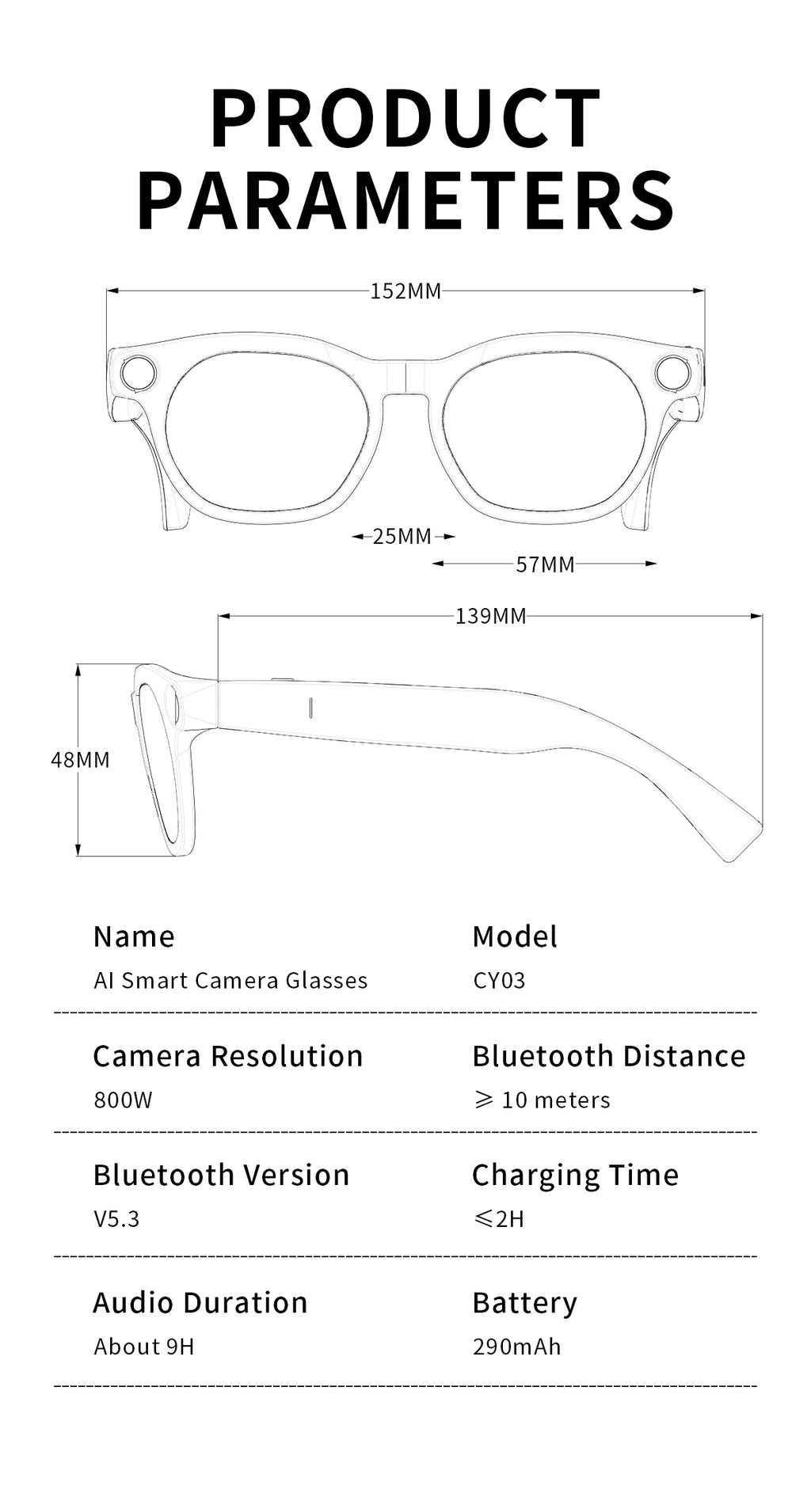 Domars AI Smart Glasses with Photochromic Lens, 8MP 1080P HD Camera for Video Recording, Voice‑Activated AI Assistant, Bluetooth Calling & Music, Portable 2000mAh Magnetic Charging Case for Outdoor Travel Daily Use