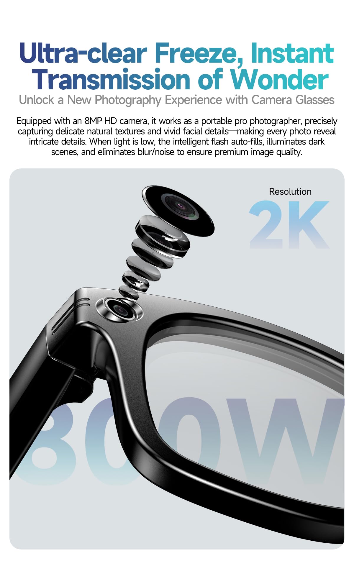 Domars AI Smart Glasses with 8MP Camera, Real-Time Translation, 32MP HD Photos, Anti-Shake Video, IP65 Waterproof, 35g Ultra-Light Design for Business & Travel