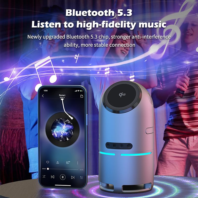 Domars 4 in 1 Waterproof Bluetooth Speaker with Phone Stand, Portable Wireless Speaker for Beach/Outdoor/Home, Retractable Charging Station with Auto-Rotate Phone Stand Applicable for iPhone/Android