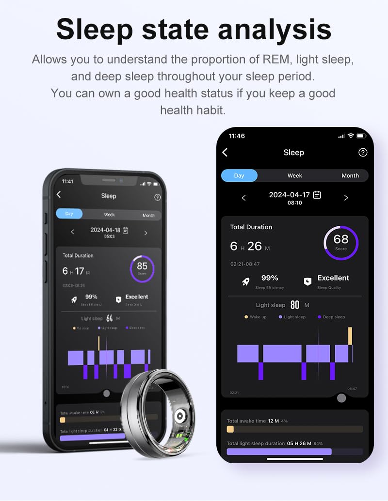 Domars Smart Health Ring for Women & Men - 7-Day Battery, 5ATM Waterproof, No Subscription - Heart Rate/Sleep/Stress/Fitness Tracker, Compatible with Android & iOS
