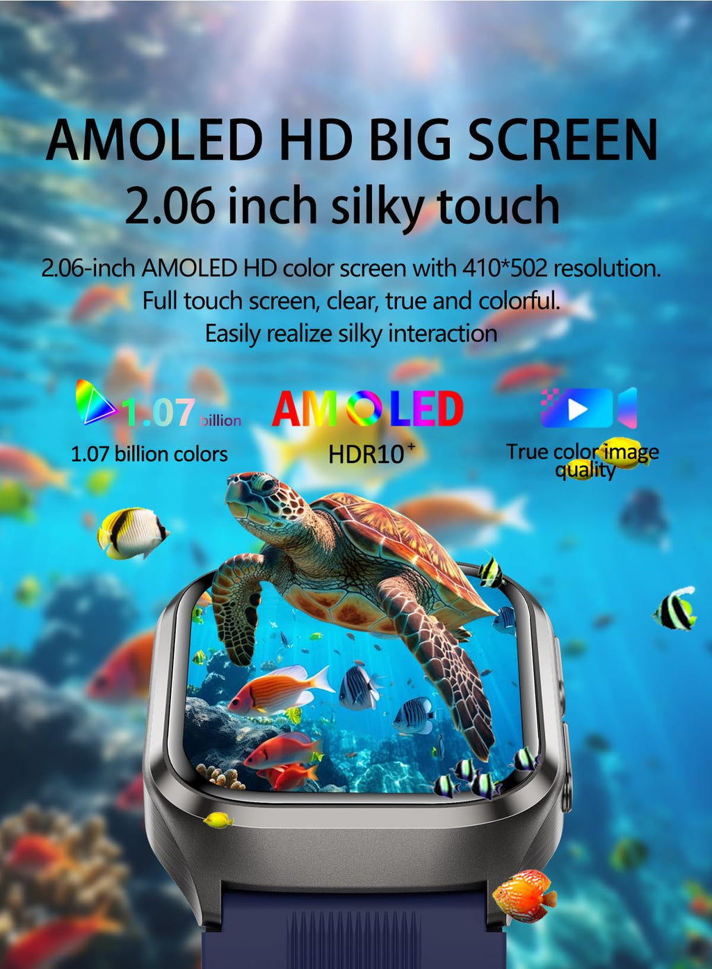 Domars Smartwatch with 2.06" AMOLED Screen, 123 Sports Modes, Advanced Health Trends Tracking, 30-Day Battery, Bluetooth Call, NFC, Multi-Language Support