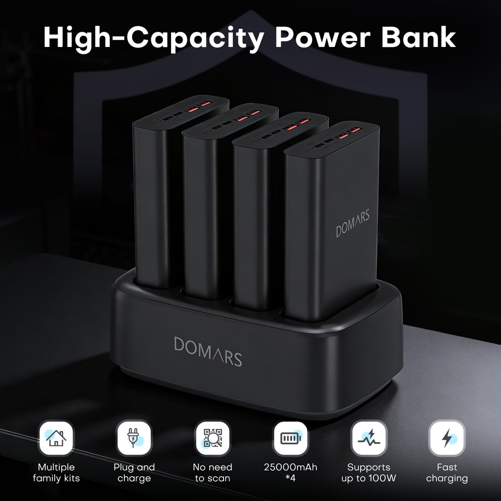 Domars Power Bank 25000mAh Laptop Charger,100W PD Fast Charging Portable Charger with 4 USB Ports,USB C Battery Pack for MacBook Pro Dell XPS iPhone Samsung