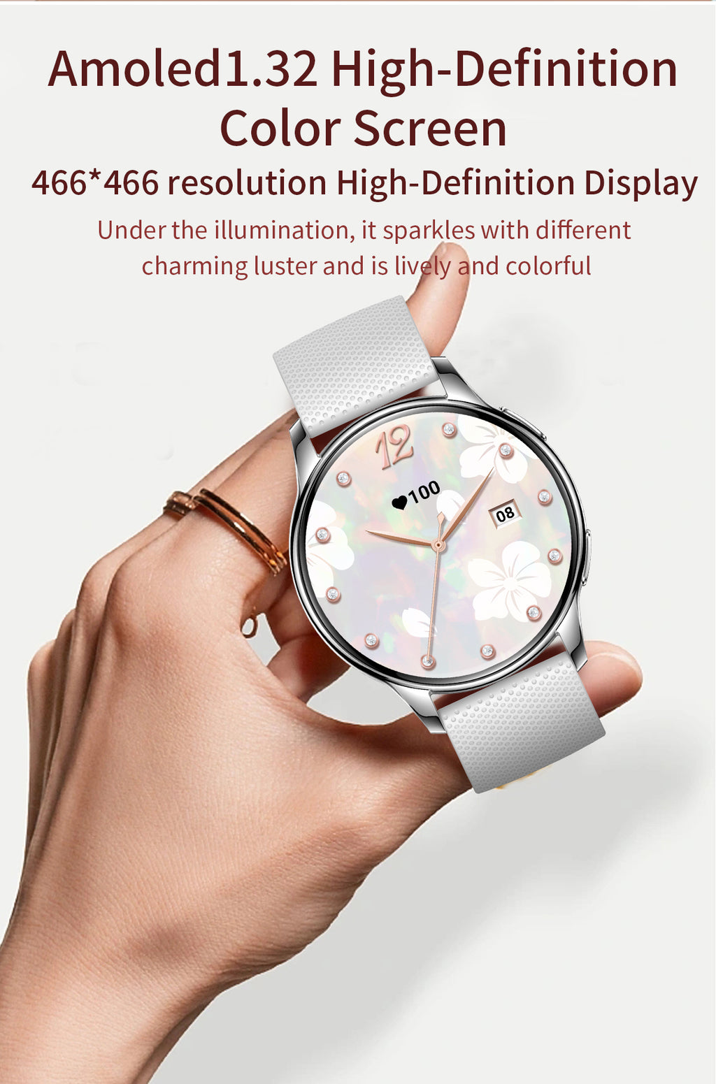 Women Smart Watch with Bluetooth Calling, 1.32" AMOLED Round Screen IP68 Waterproof Fitness Tracker, Multi Sports Modes Activity Watch Compatible with iPhone Android