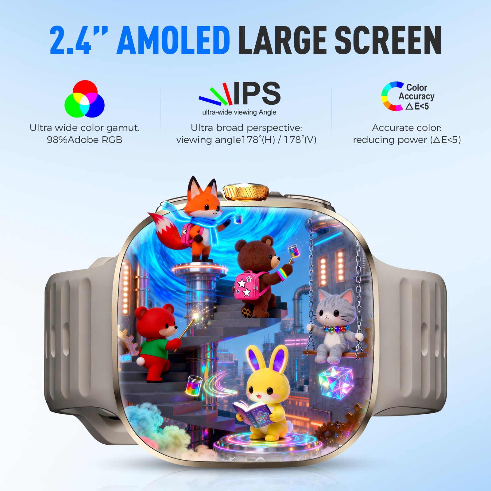 Domars Dual-System Smart Watch with 2.4" AMOLED Bezelless Display, Rotatable Camera, Android Support, GPS, 2100mAh Ultra-Long Battery, IP67 Waterproof for Men and Women