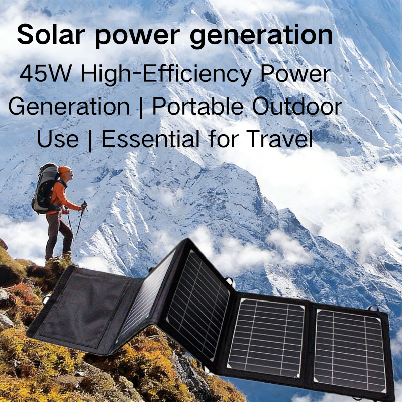 Domars 45W Folding Solar Panel,Portable Solar Charger,Rapid Charging 18W USB/Type-C, Compatible with Phones,Power Plant,Includes 2 Carabiners, Solar Panels
