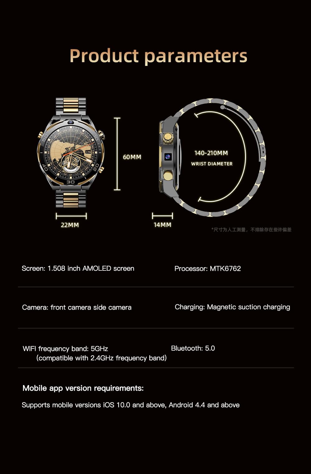 Domars Smart Watch with 200MP Camera, 6GB+128GB Memory, Android 10 OS, 1.5" HD Screen, 85 Language Support, 800mAh Battery for Men & Women