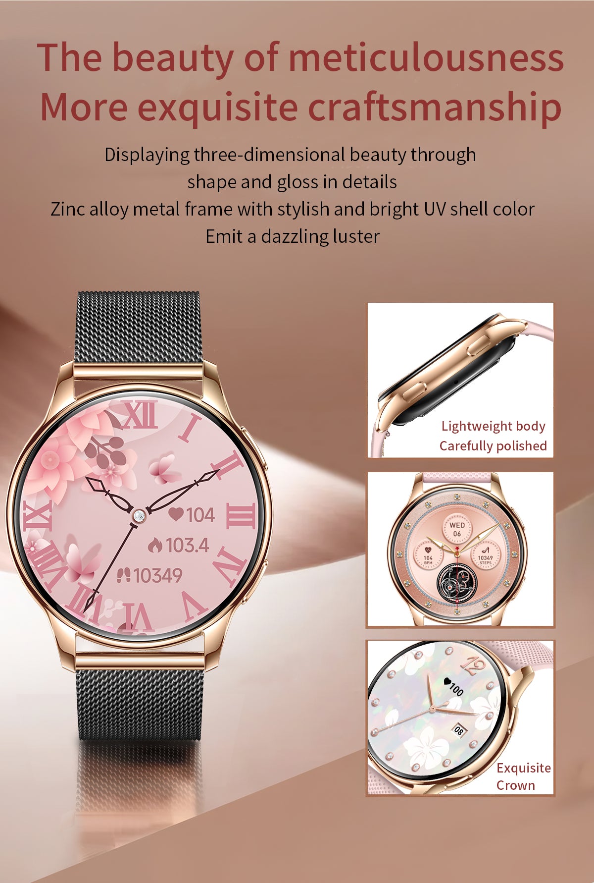 Women Smart Watch with Bluetooth Calling, 1.32" AMOLED Round Screen IP68 Waterproof Fitness Tracker, Multi Sports Modes Activity Watch Compatible with iPhone Android