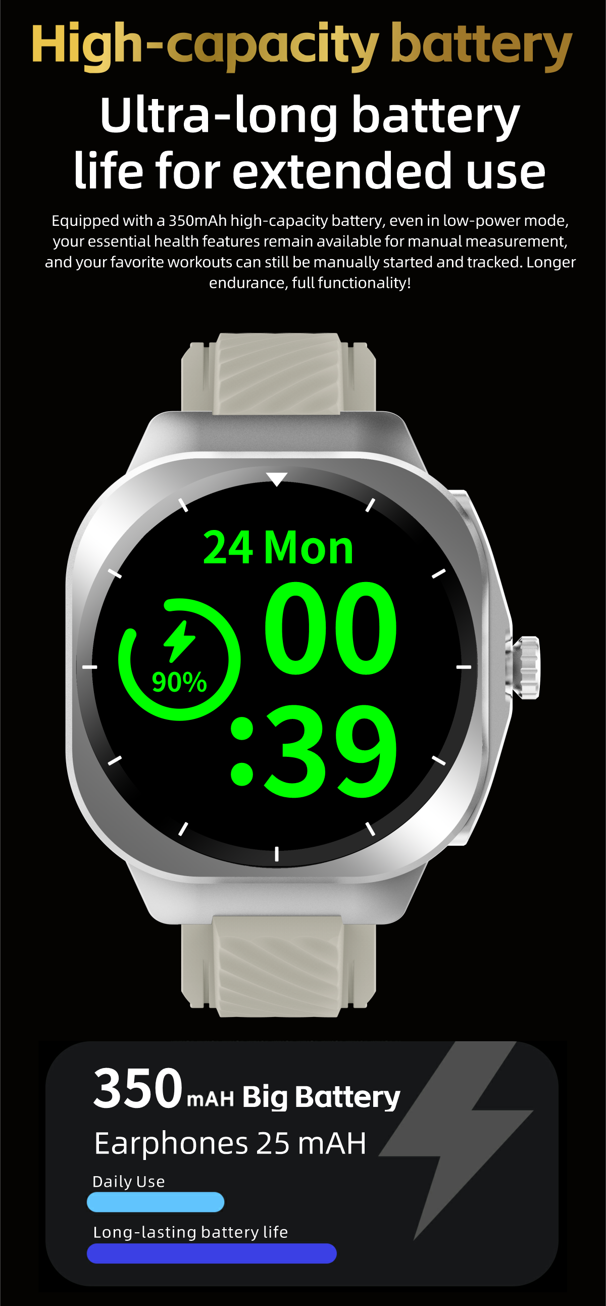 Fitness Smart Watch with Wireless Earbuds, 1.46" Round Screen Outdoor Sports Smartwatch, IP68 Waterproof, Bluetooth Call, 350mAh Large Battery, Custom Watch Faces for Men Women