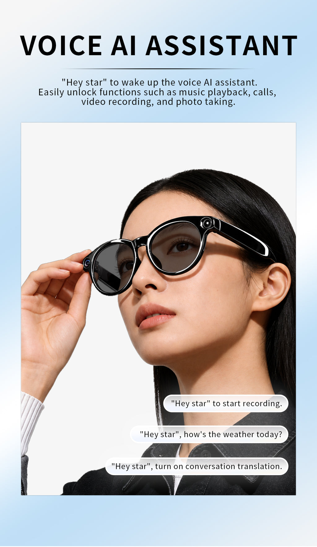 Domars AI Smart Glasses with Photochromic Lens, 8MP 1080P HD Camera for Video Recording, Voice‑Activated AI Assistant, Bluetooth Calling & Music, Portable 2000mAh Magnetic Charging Case for Outdoor Travel Daily Use（副本）