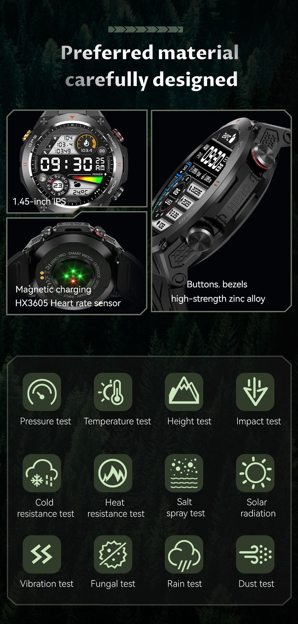 GPS Smart Watch for Men Women, Outdoor Sports Smartwatch with Bluetooth Call, 650mAh Big Battery, Compass Altimeter Barometer, 100+ Workout Modes, 1.45” Touch Screen Fitness Watch for Hiking