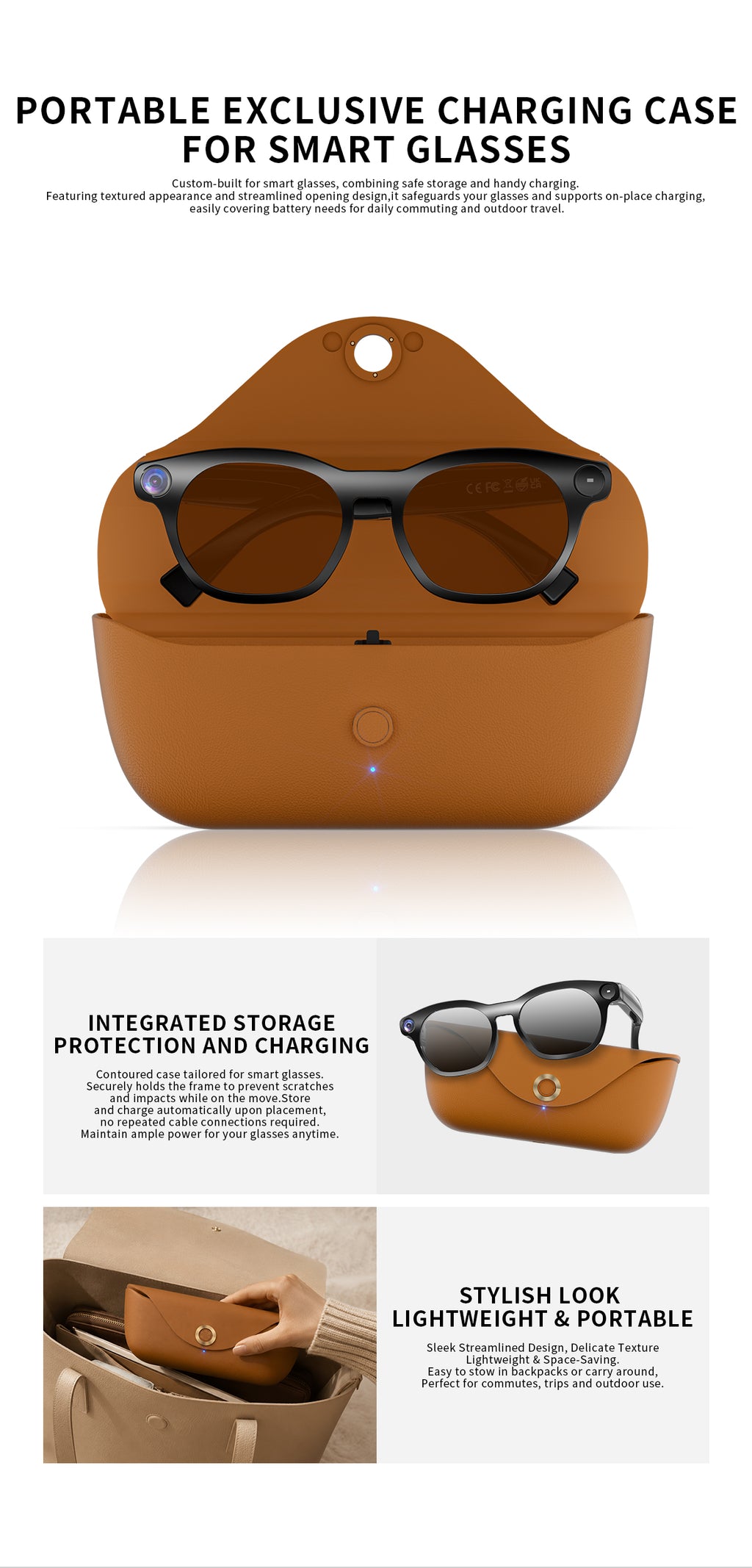 Domars AI Smart Glasses with Photochromic Lens, 8MP 1080P HD Camera for Video Recording, Voice‑Activated AI Assistant, Bluetooth Calling & Music, Portable 2000mAh Magnetic Charging Case for Outdoor Travel Daily Use