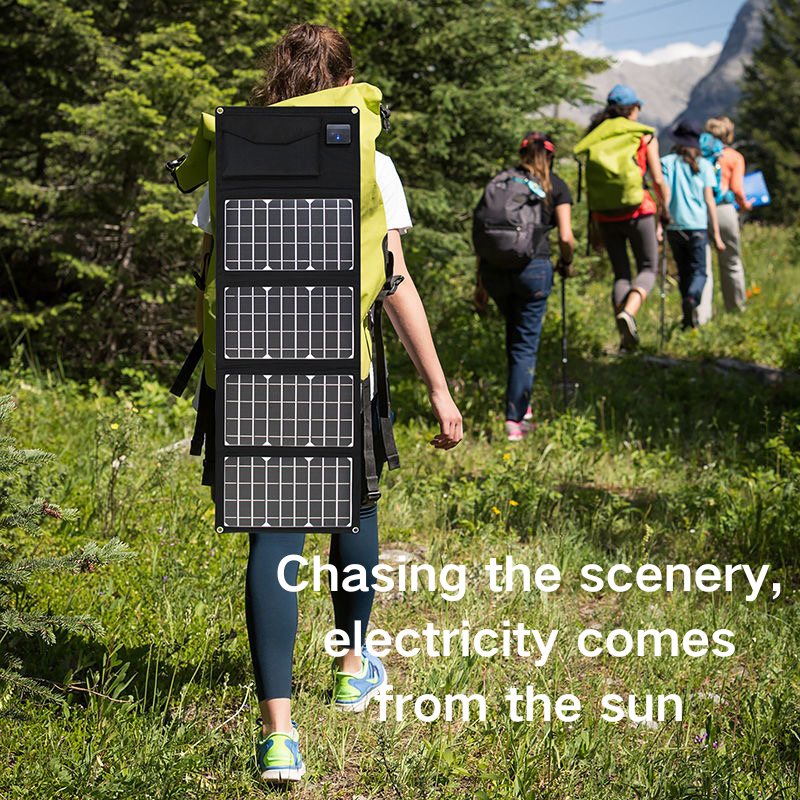 Domars 45W Folding Solar Panel,Portable Solar Charger,Rapid Charging 18W USB/Type-C, Compatible with Phones,Power Plant,Includes 2 Carabiners, Solar Panels