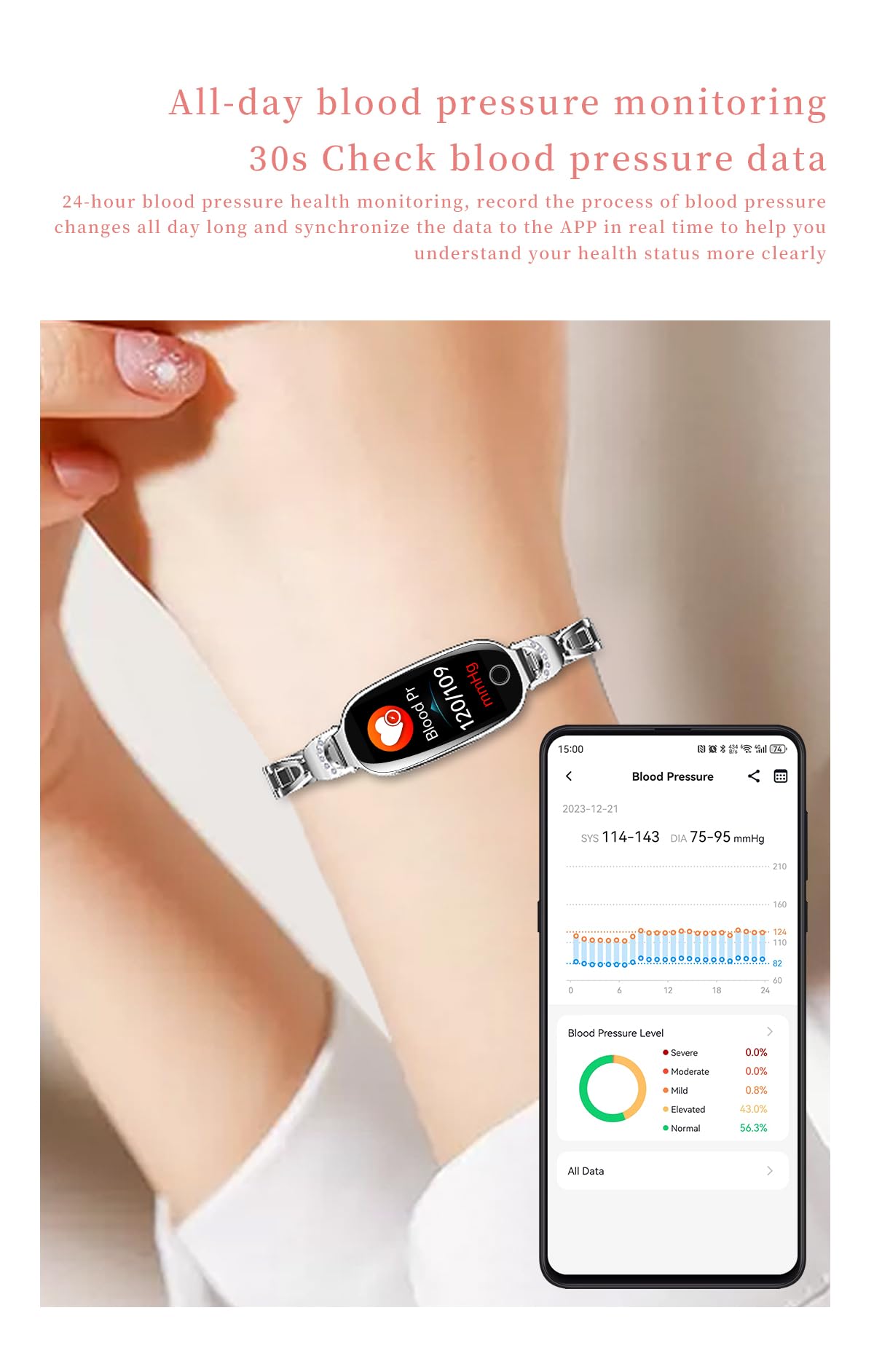 Domars Health and Fitness Tracker Smart Watch for Women - Heart Rate/Blood Pressure/Menstrual Cycle Monitor, Sleep Tracker, iOS Android Compatible, Fitness Watch Remote Photography