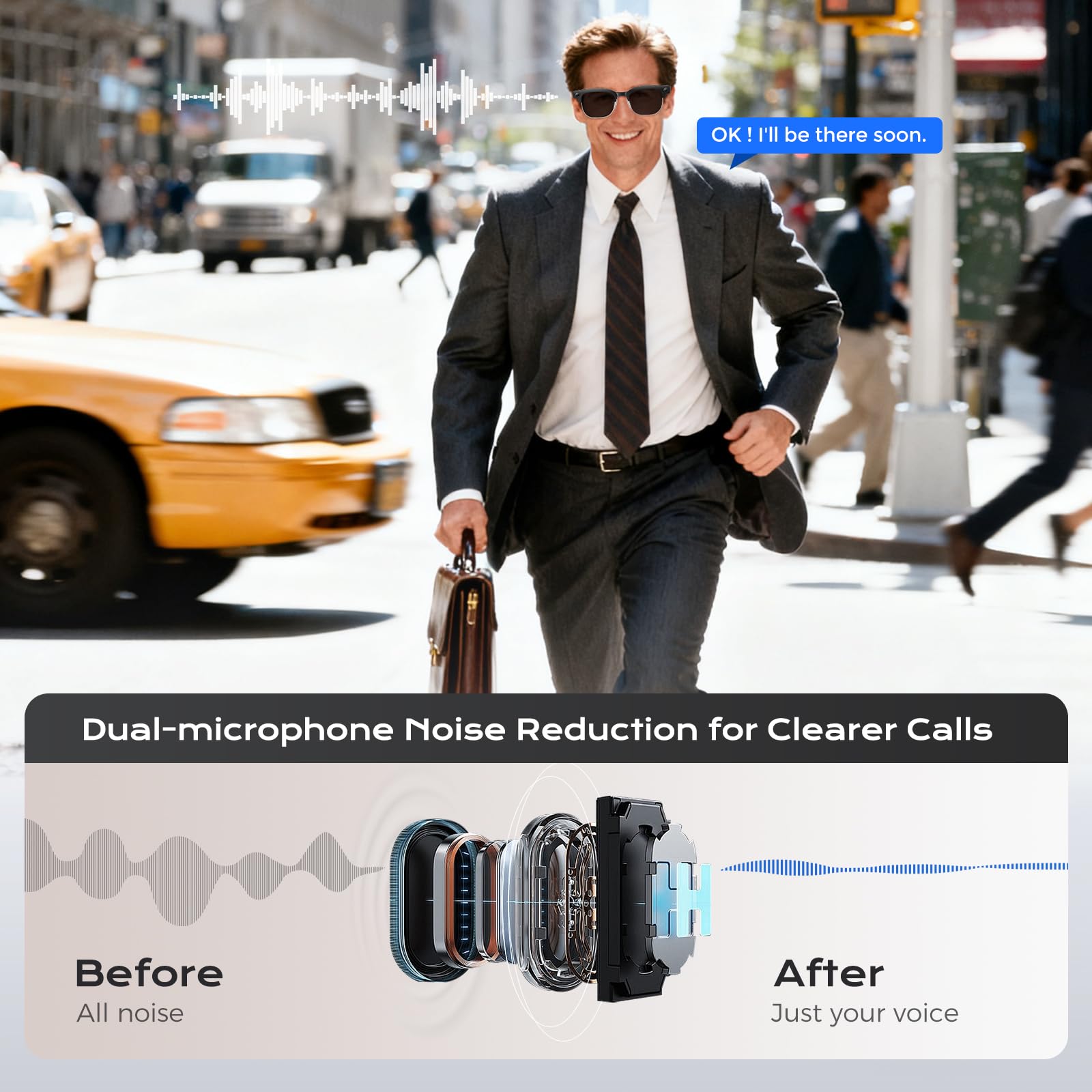 Domars Rimless AI Glasses with Real-Time Translation, 8MP Lens & 32MP HD Photos, Anti-Shake Video, IP66 Waterproof, 35g Lightweight Smart Eyewear for Travel & Business