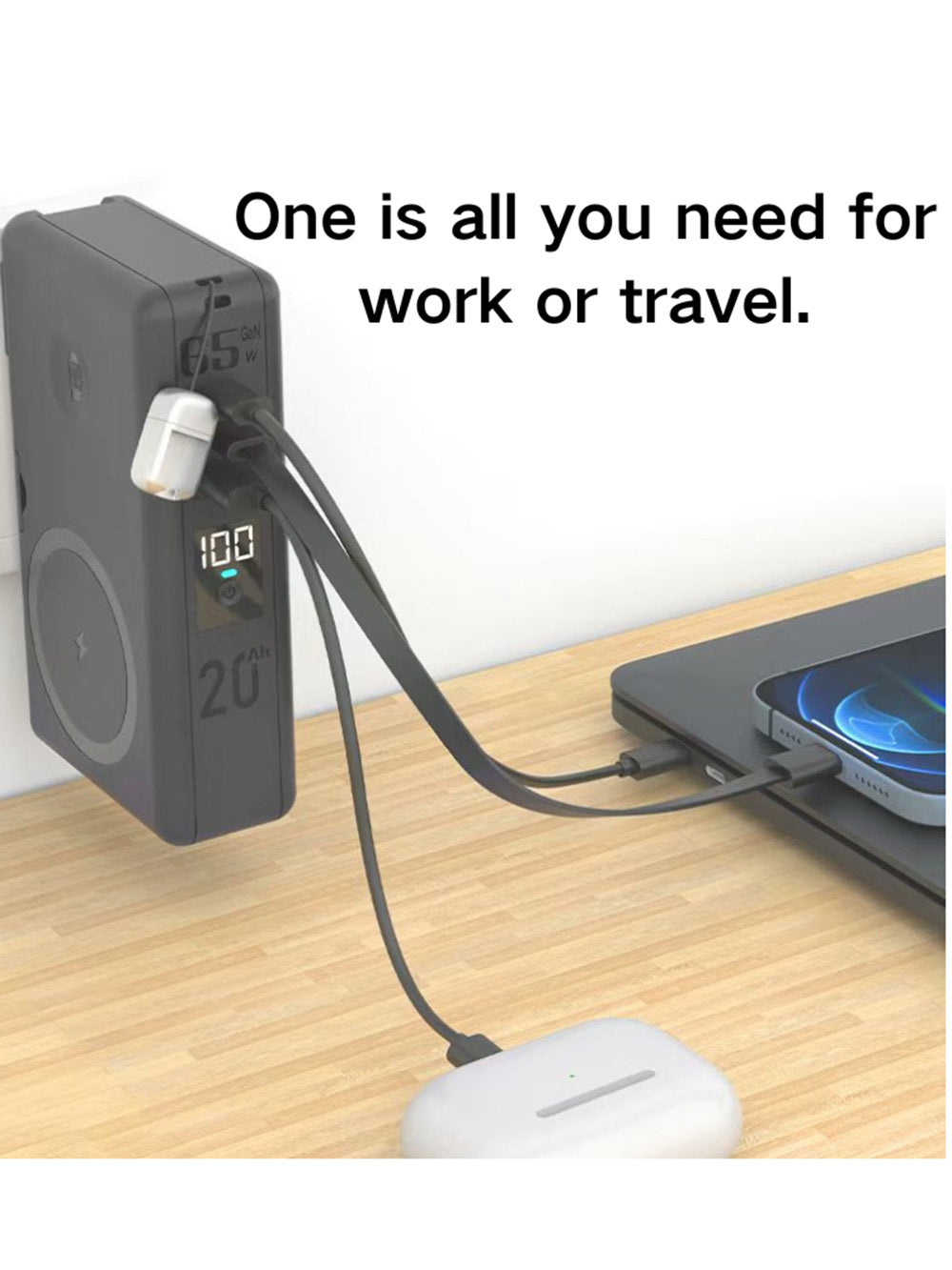 Domars 6-in-1 Charging Plug with 65 W GaN Fast Charging, 20,000 mAh Magnetic Power Bank, Qi 2 25 W Magnetic Wireless Charger, Travel Adapter with EU/UK/AU Plugs, Charging Station for iPhone/iPad/Watch