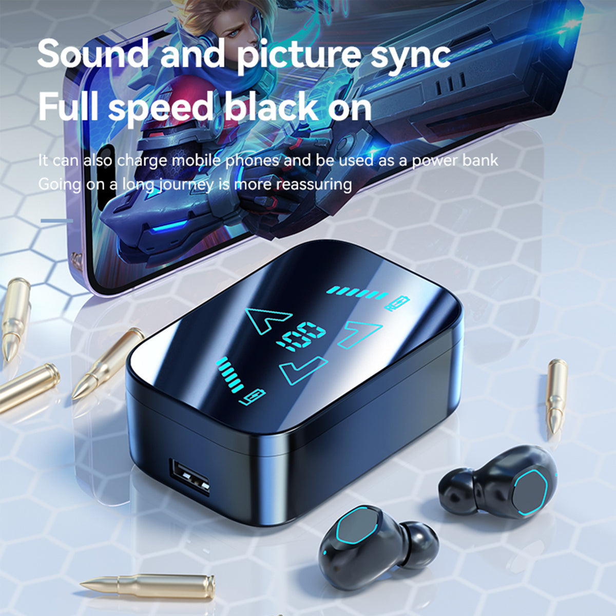 Domars Wireless Earbuds, Ear Phones Wireless Earbuds,20000mAh Power Bank,58H Playback Bluetooth 5.3 Earbuds with ENC Noise Cancelling, Low Latency Gaming Headphones for iPhone Android