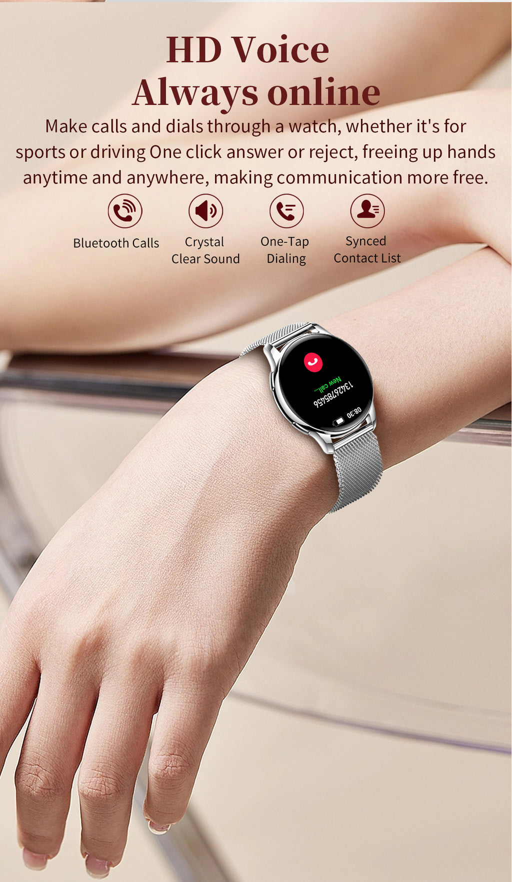 Women Smart Watch with Bluetooth Calling, 1.32" AMOLED Round Screen IP68 Waterproof Fitness Tracker, Multi Sports Modes Activity Watch Compatible with iPhone Android