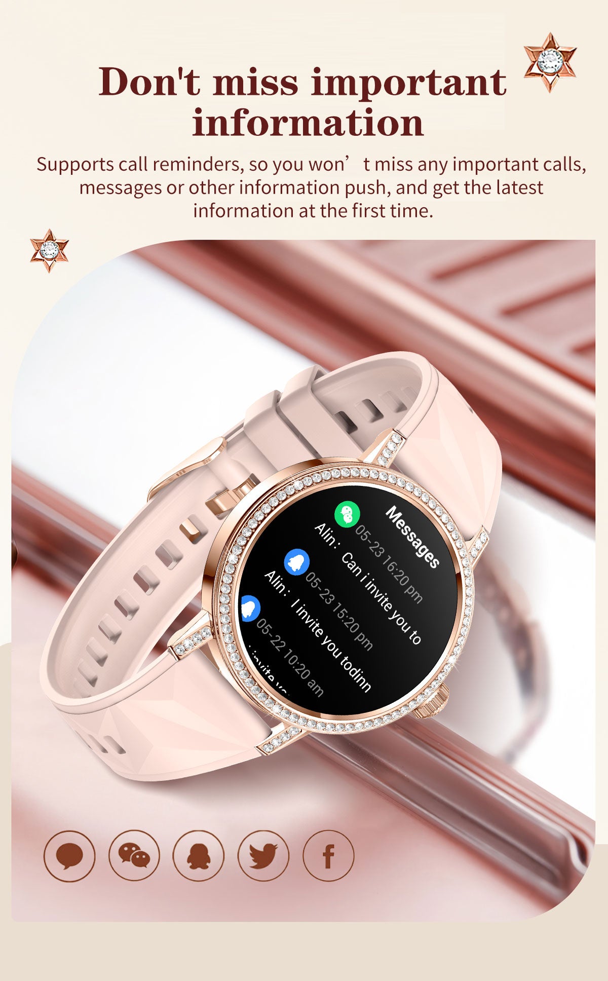 Smart Watch for Women, Diamond Encrusted Fitness Tracker, 1.27" HD Touch Screen IP67 Waterproof Smartwatch Compatible with iOS Android, Multi Sport Modes Long Battery Life Ladies Wrist Watch