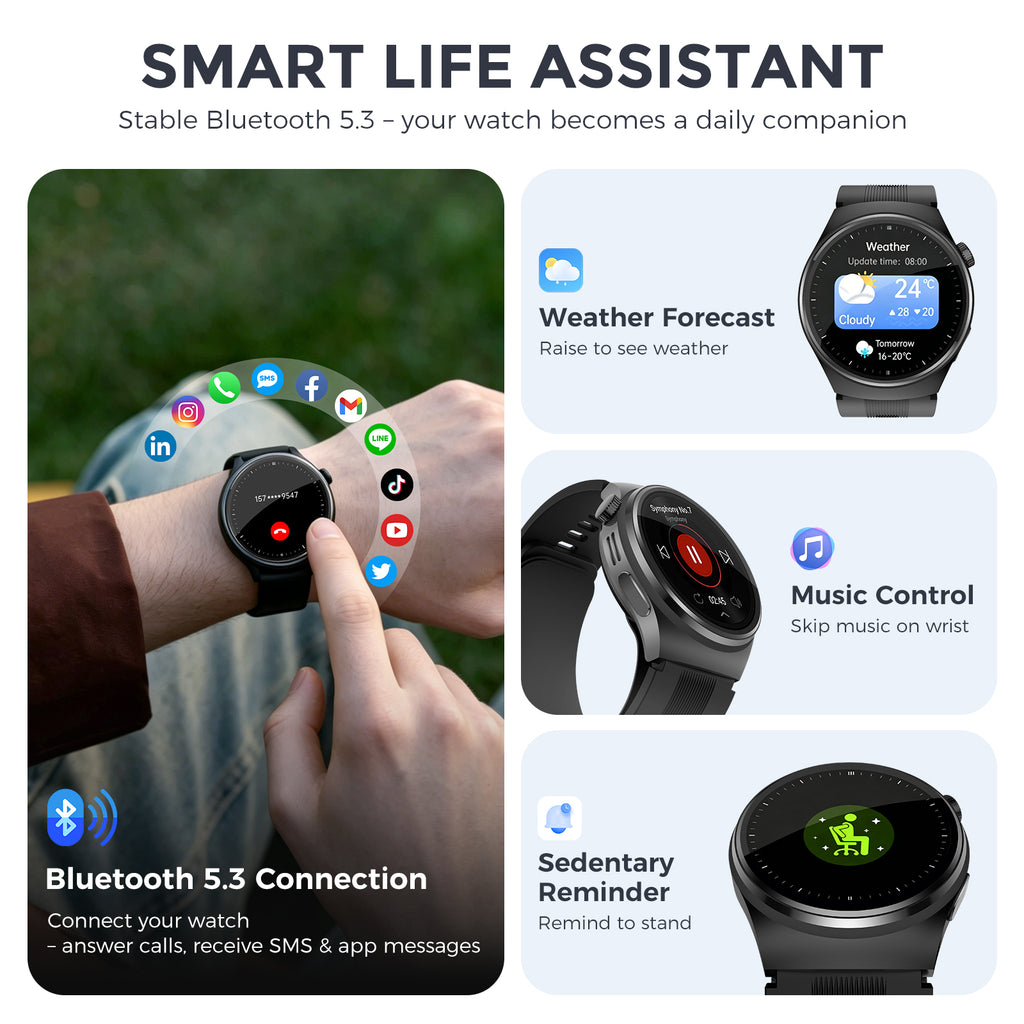 Domars Smart Watch, Fitness Tracker with Bluetooth 5.3, 1.39 Inch Full Touch Screen, Long Battery Life, Multi-Functional Sports Watch for Men Women