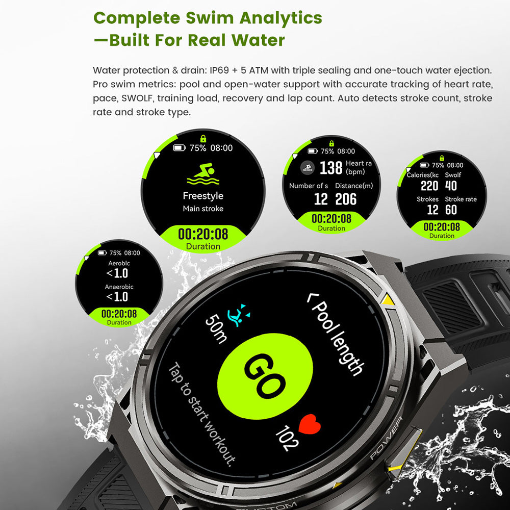 Outdoor GPS Smart Watch, Military Grade Rugged Sports Smartwatch with Dual Band GNSS Offline Map, 5ATM Waterproof, 500mAh Long Battery, Fitness Activity Tracker for Hiking Running Cycling