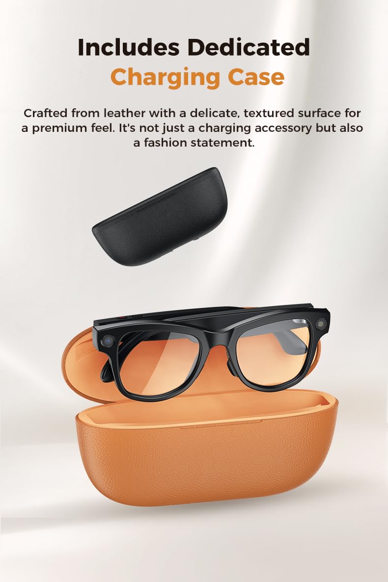 Domars Ultra AI Smart Glasses with 3600mAh Charging Case, 8MP Camera, Built-in ChatGPT, Voice Assistant, Hands-Free Recording & Translation, 32GB Memory, for Travel & Office