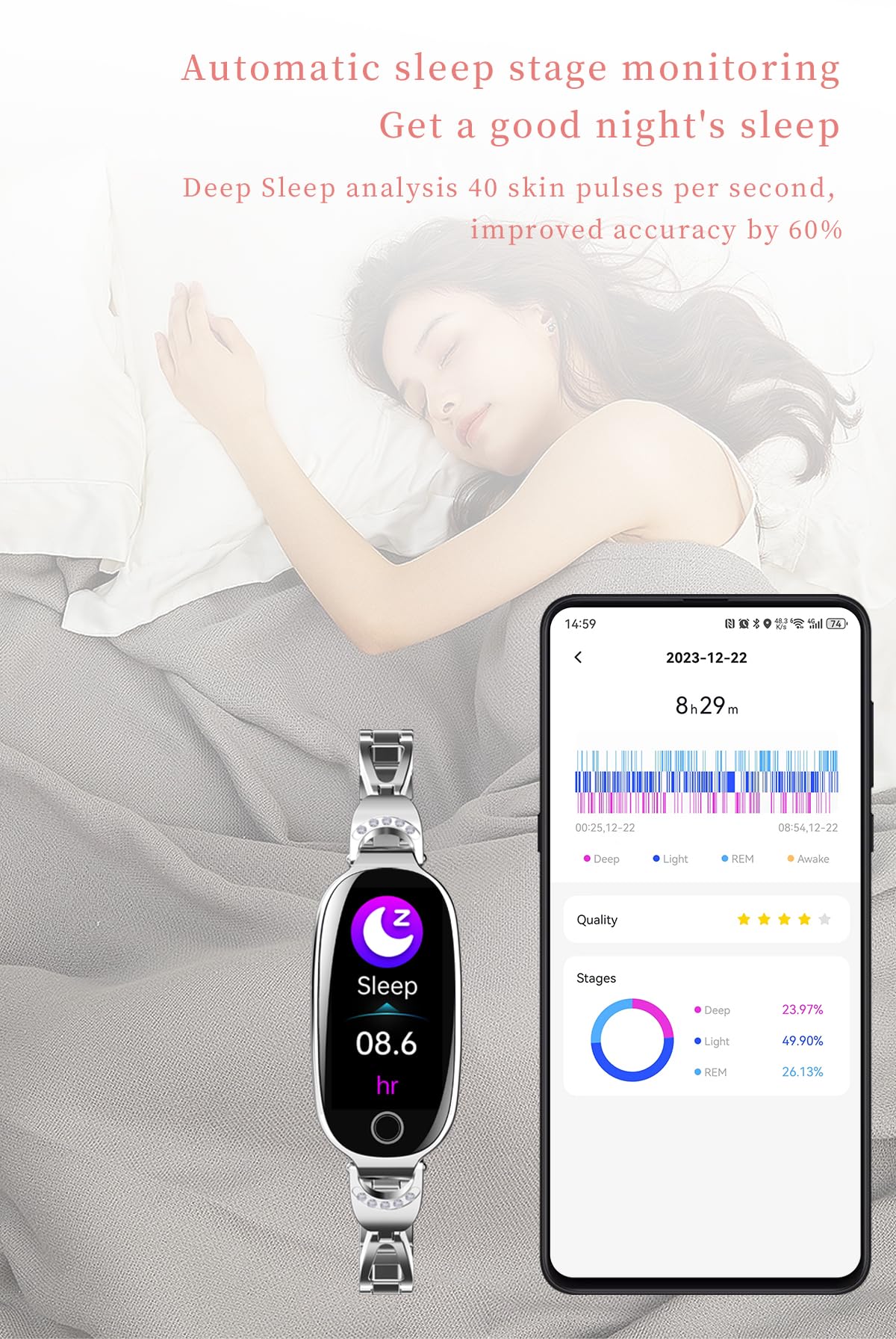 Domars Health and Fitness Tracker Smart Watch for Women - Heart Rate/Blood Pressure/Menstrual Cycle Monitor, Sleep Tracker, iOS Android Compatible, Fitness Watch Remote Photography