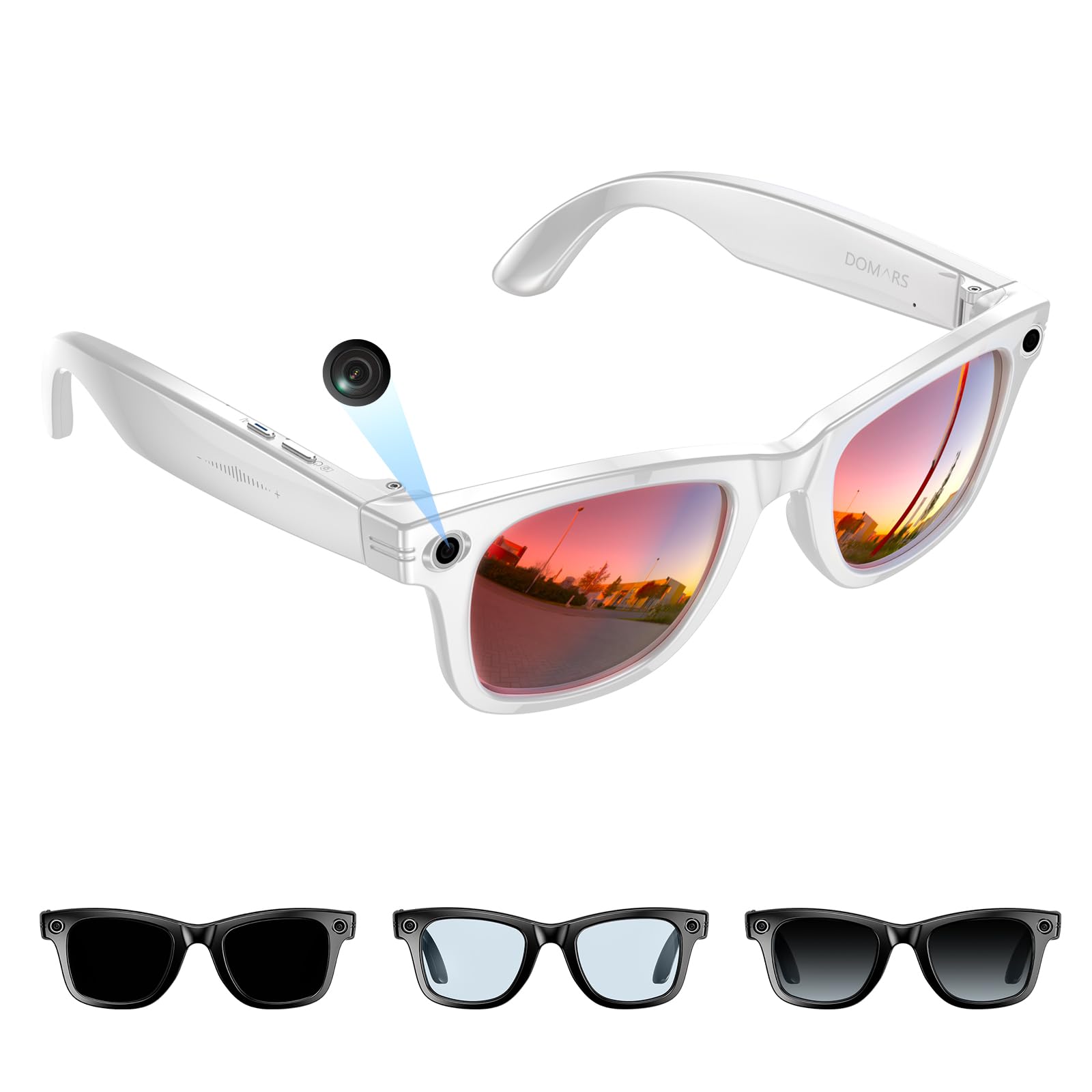 Domars AI Smart Glasses with 8MP Camera, Real-Time Translation, 32MP HD Photos, Anti-Shake Video, IP65 Waterproof, 35g Ultra-Light Design for Business & Travel