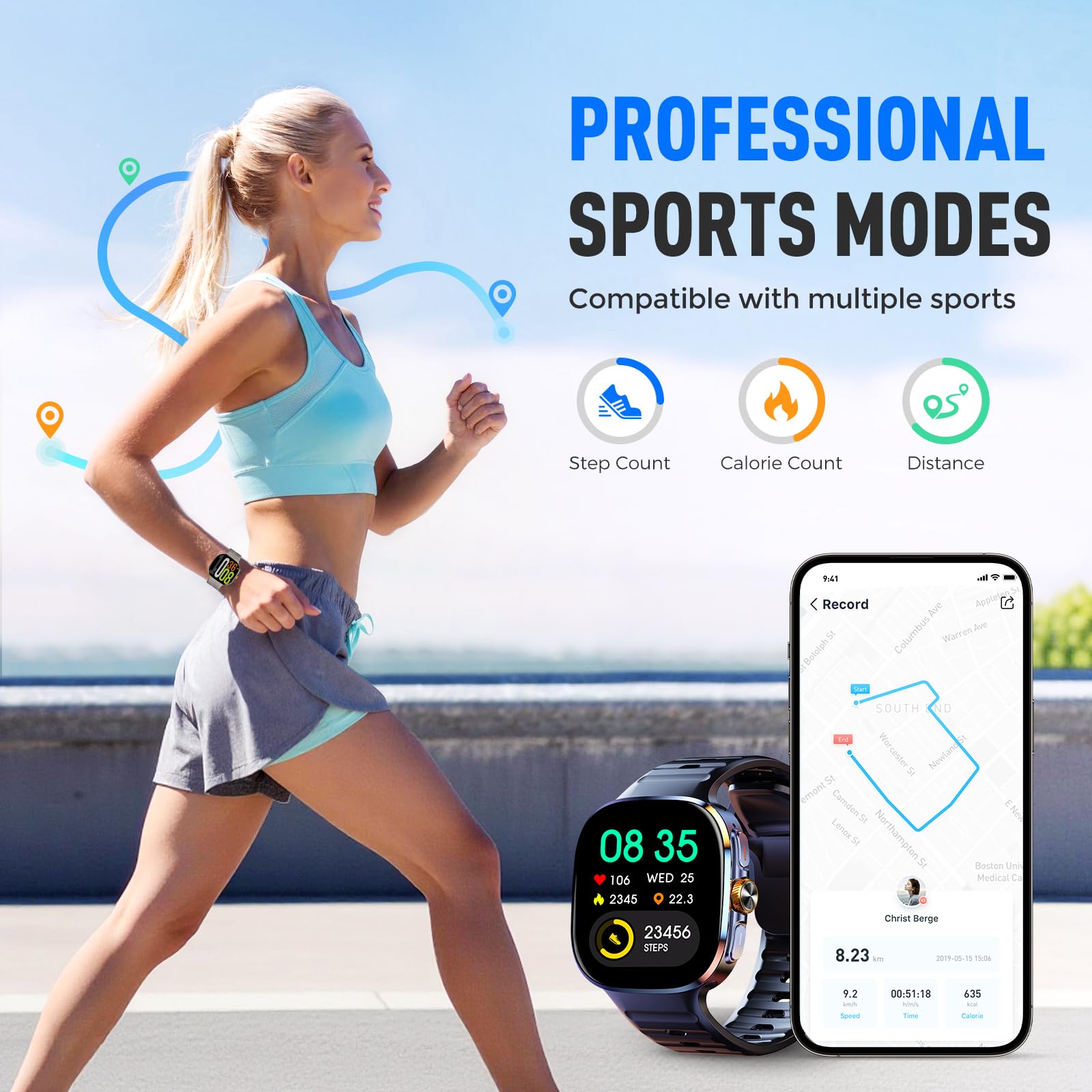 Domars Dual-System Smart Watch with 2.4" AMOLED Bezelless Display, Rotatable Camera, Android Support, GPS, 2100mAh Ultra-Long Battery, IP67 Waterproof for Men and Women