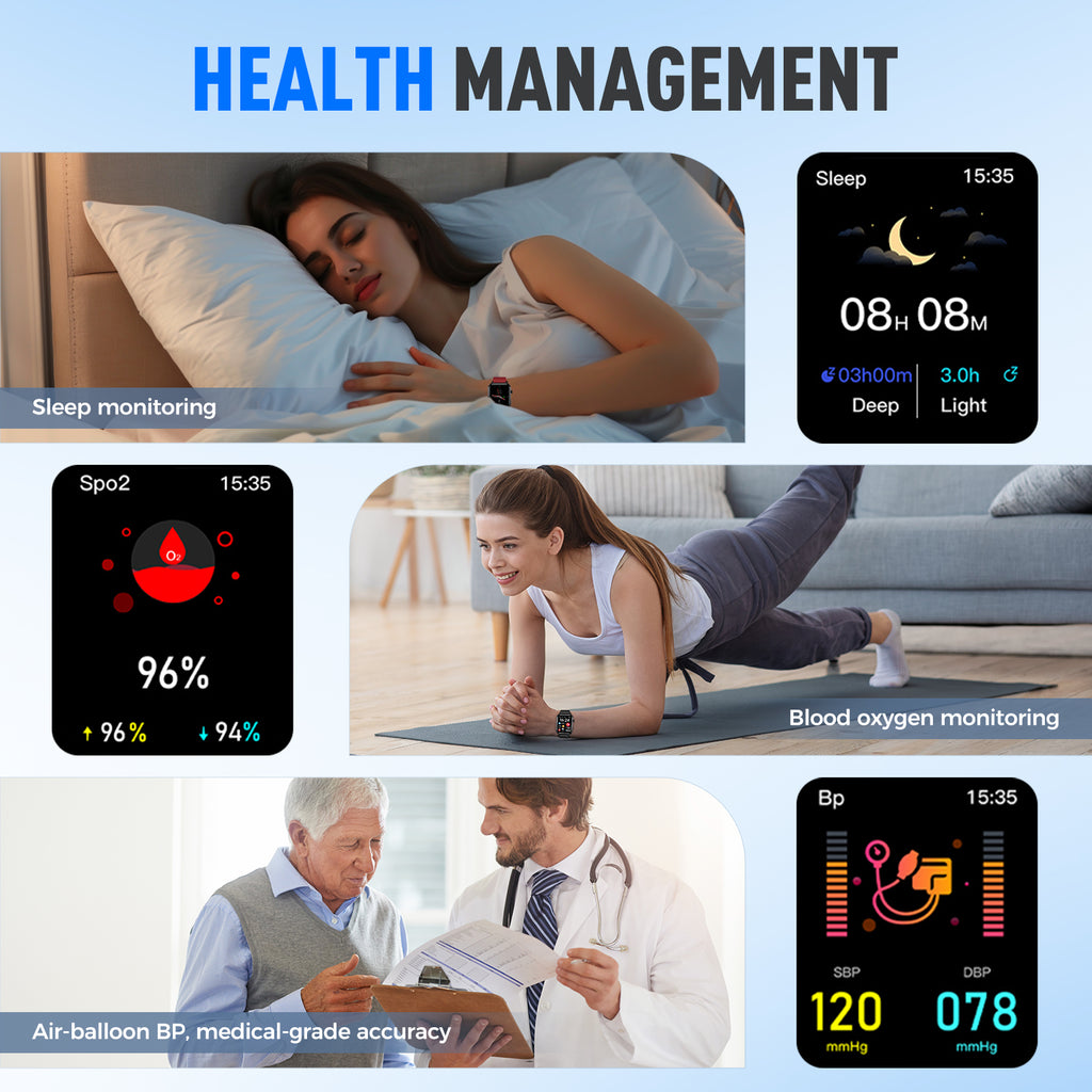 Domars Smart Watch with Health Monitoring, 1.92" Vital Signs Tracker for Blood Oxygen/Temperature/Heart Rate, 120+ Sports Modes, 30-Day Battery, IP68 Waterproof, Fitness Watch for Men Women